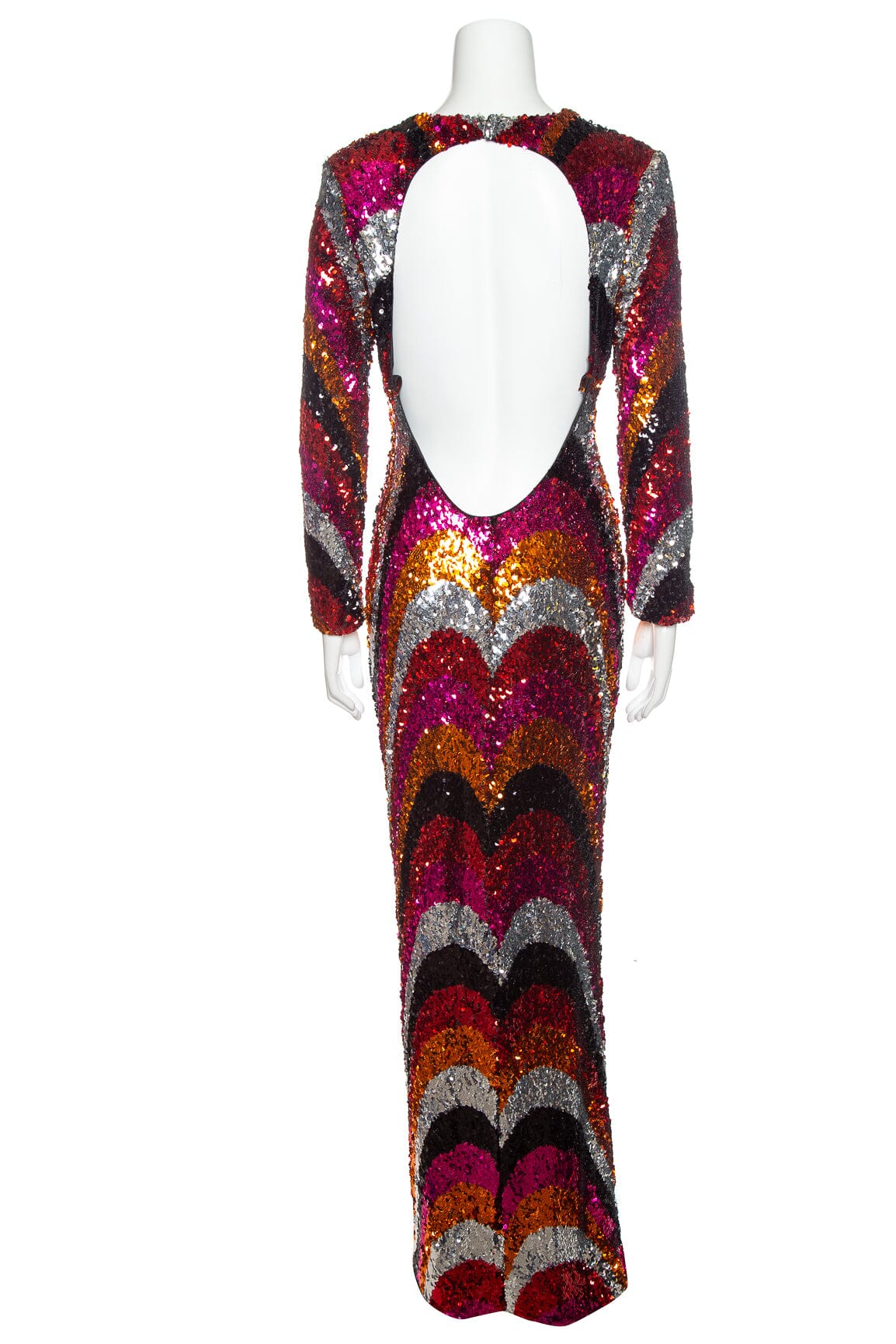 Halpern Pink and Multi Sequined L/S Maxi Dress SZ N/A - Image 3