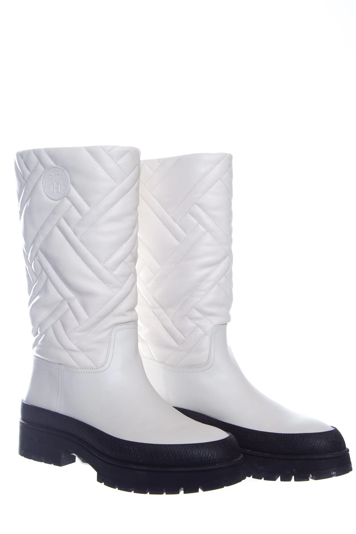 Hermès Ivory Quilted Fuji Leather Rain Boots SZ 39 - Image 3