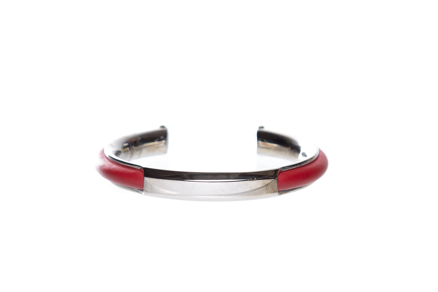 Hermès Red Leather and Silver Bracelet - Image 3