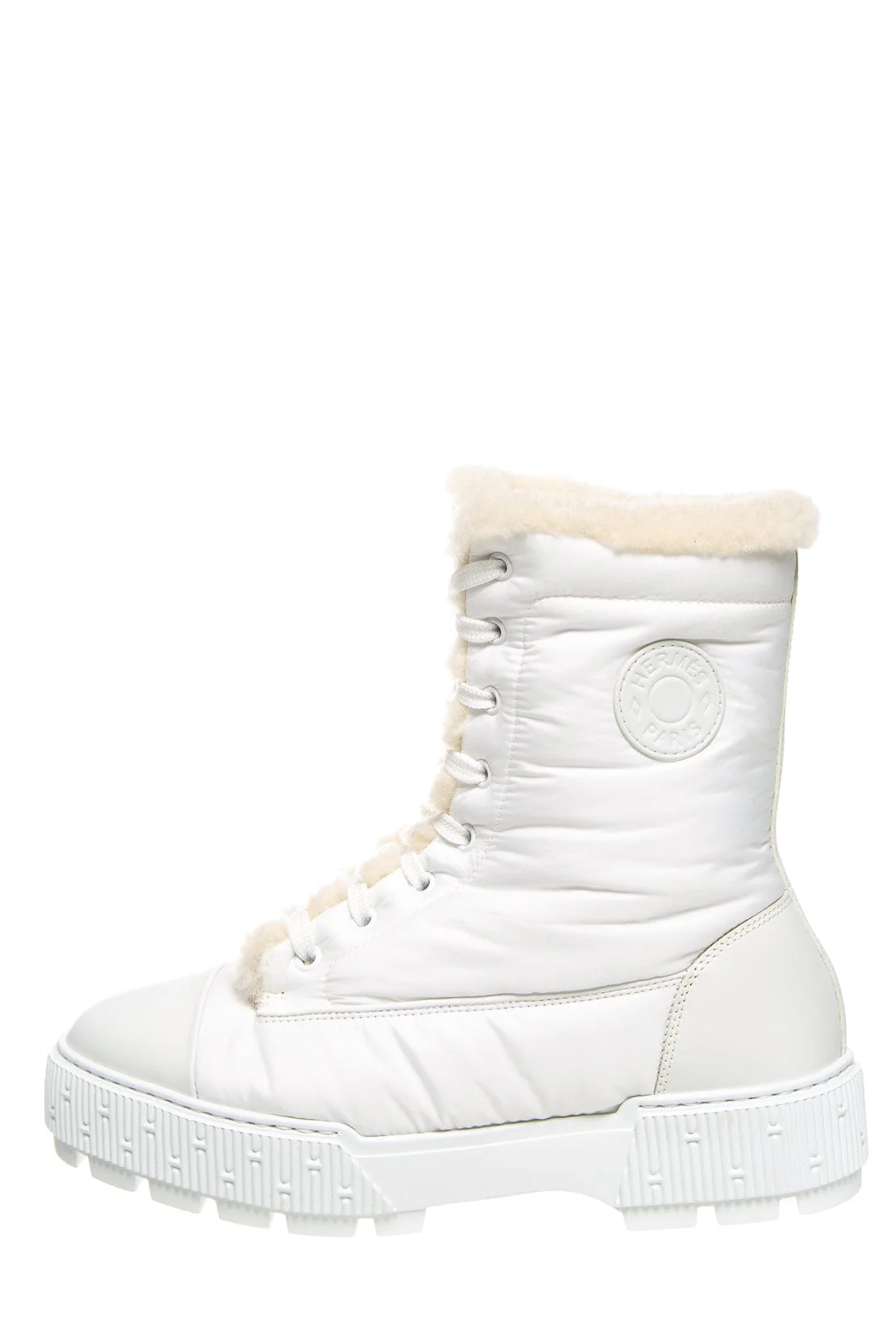 Hermès White Nylon Lace Up Boots SZ 38.5