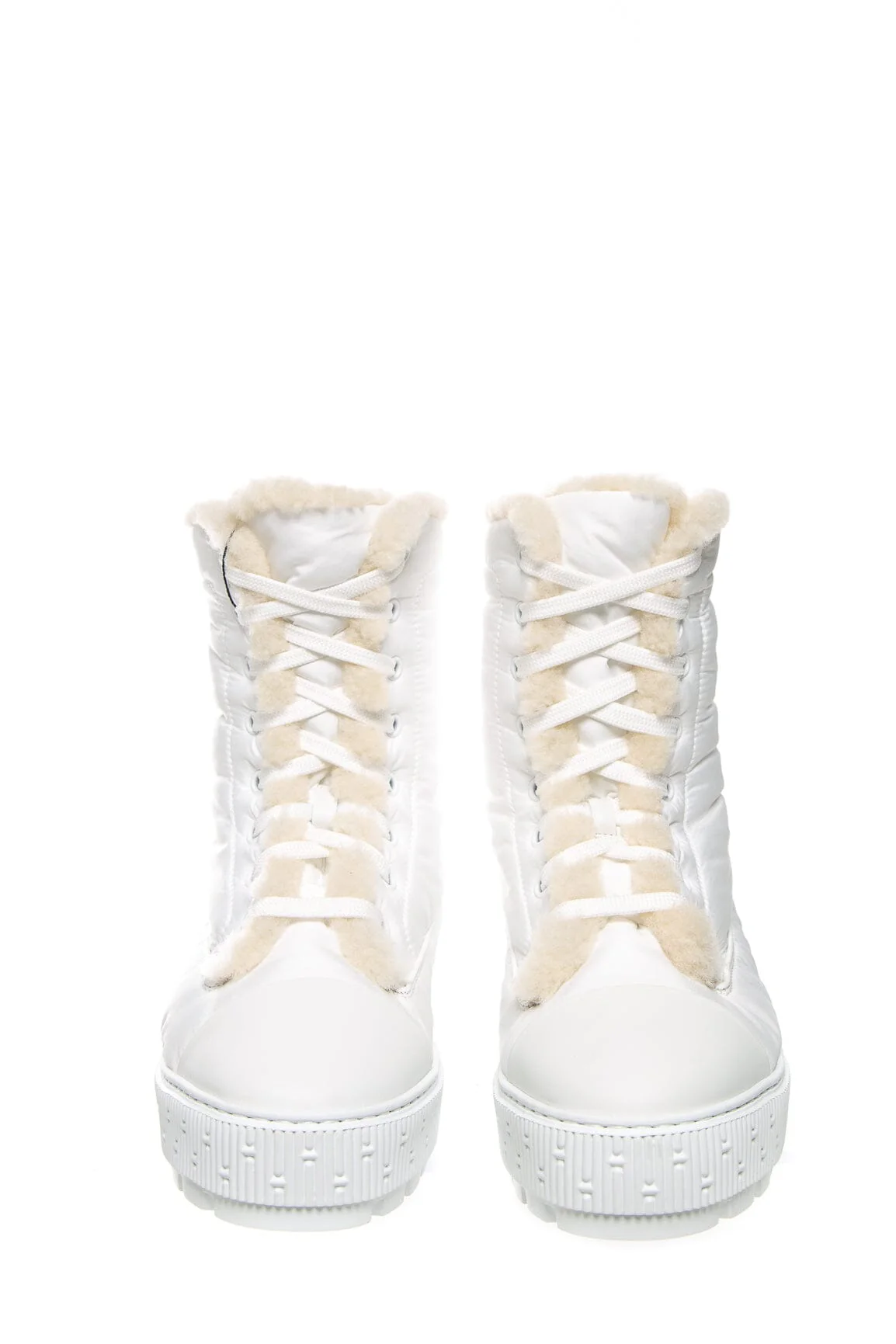 Hermès White Nylon Lace Up Boots SZ 38.5 - Image 2