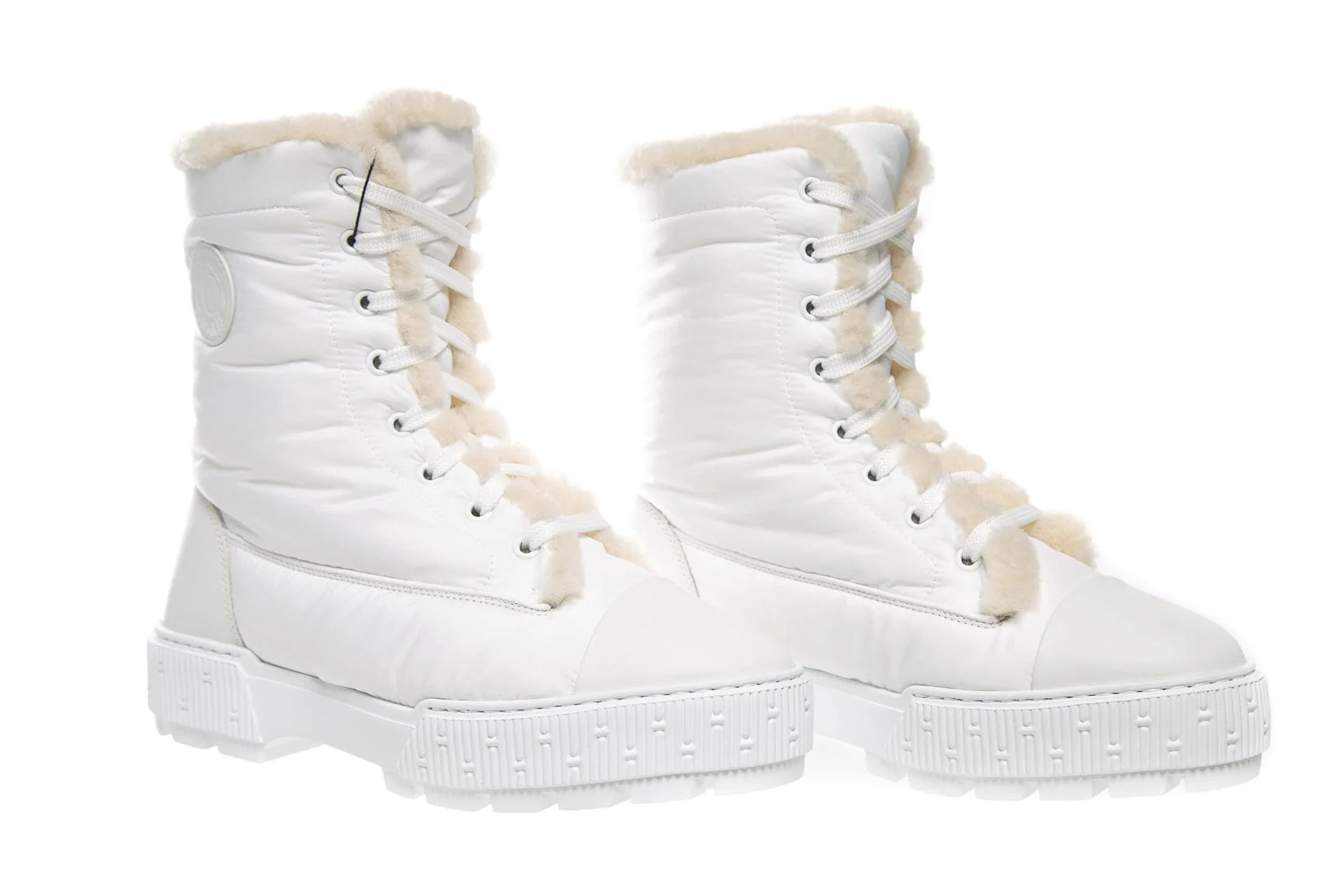 Hermès White Nylon Lace Up Boots SZ 38.5 - Image 3
