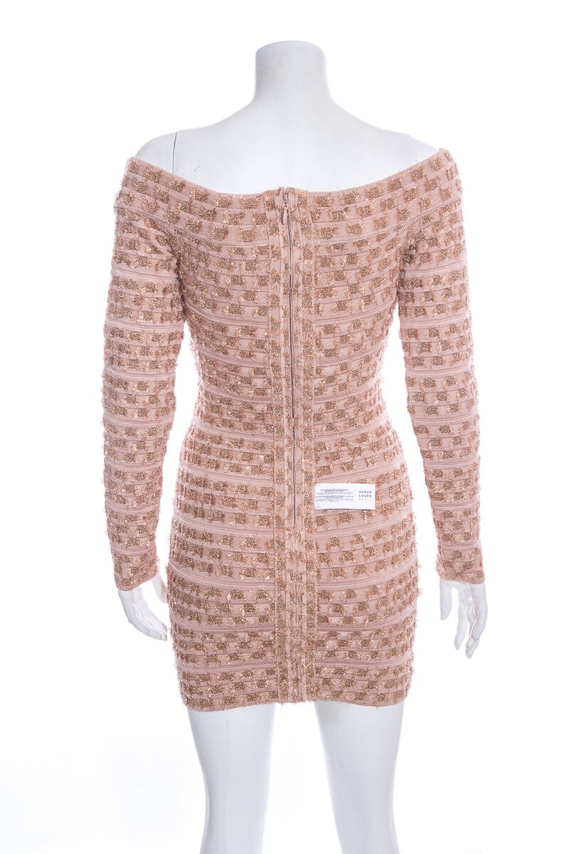 Herve Leger Nude Off the Shoulder Mini Dress SZ S NWT - Image 3