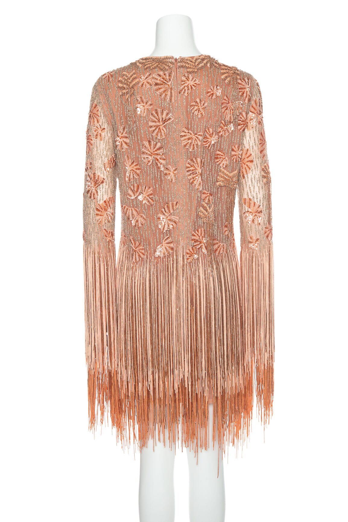 J. Mendel Peach Sequins Fringe Gown SZ 8 - Image 3