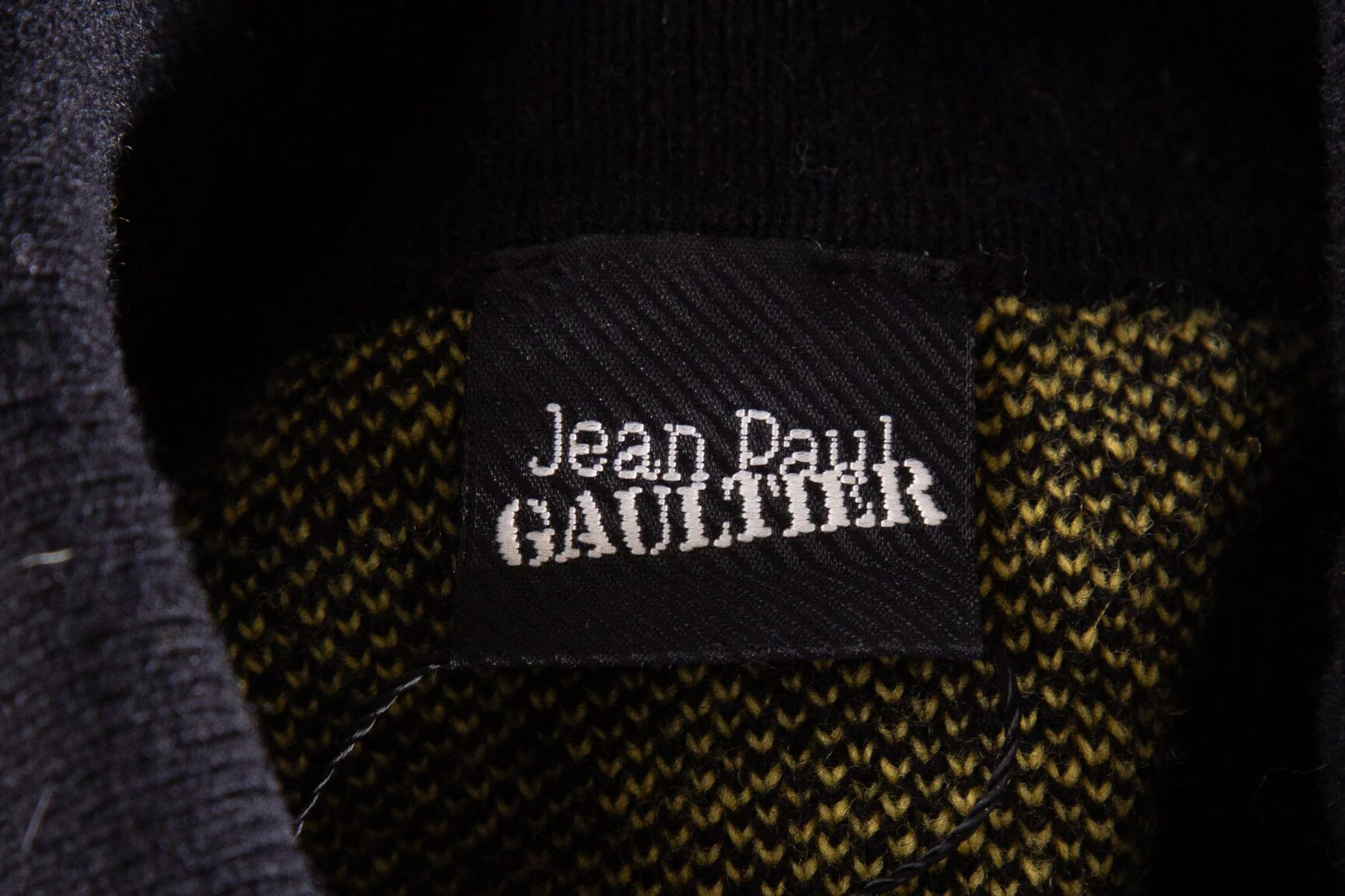 Jean Paul Gaultier Black and Yellow Stripe Logo Turtleneck Sweater SZ M - Image 4