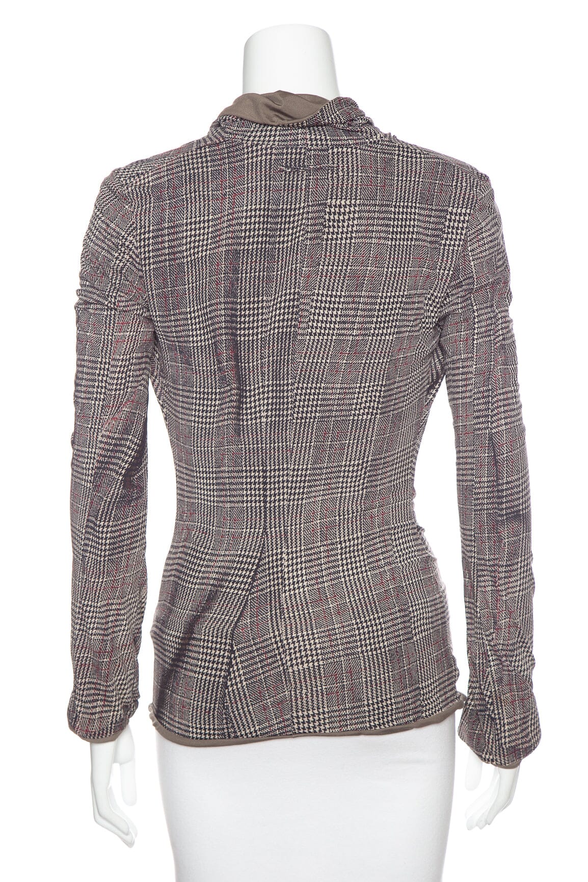 Jean Paul Gaultier Grey Plaid Cowl Neck Top SZ M - Image 3