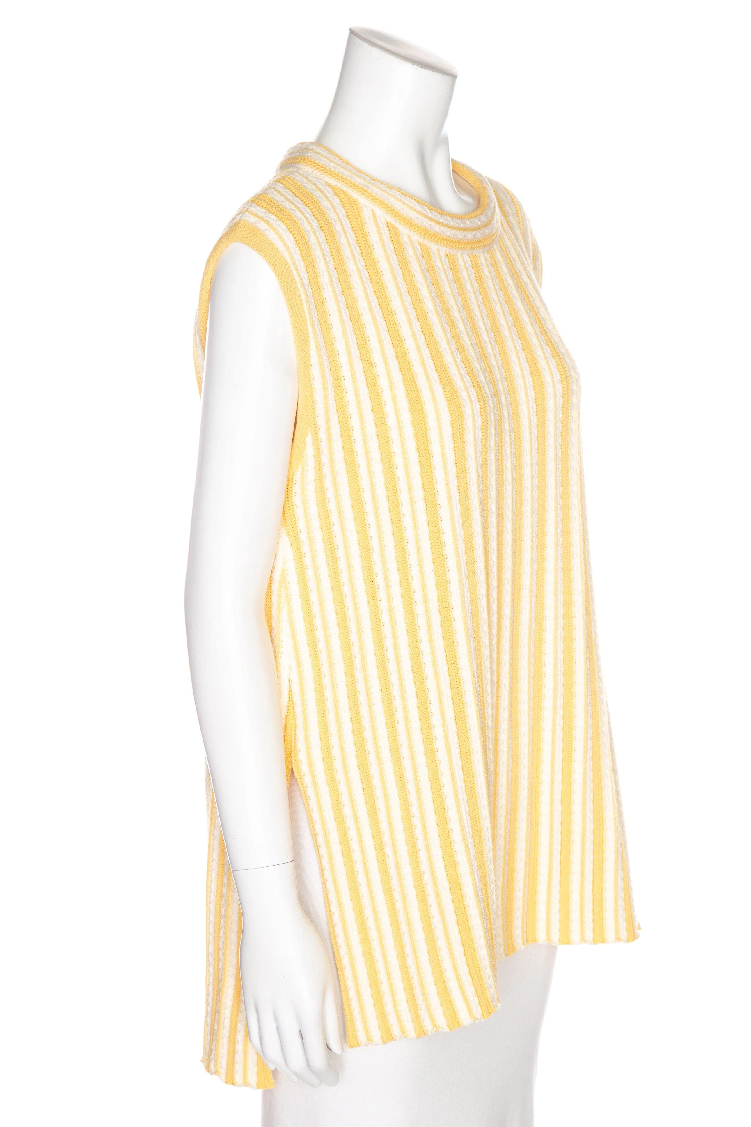 Jil Sander Yellow and White Stripe Ribbed Knit Sleeveless Top SZ M/L - Image 2