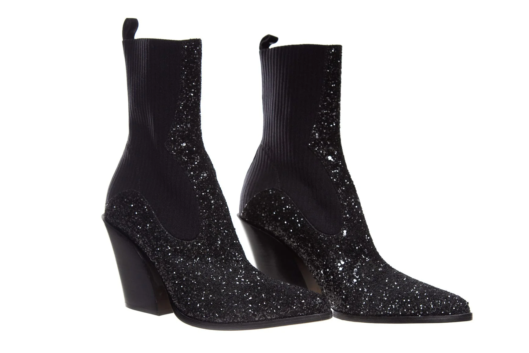 Jimmy Choo Black Glitter Cowboy Style Boots SZ 37 - Image 3