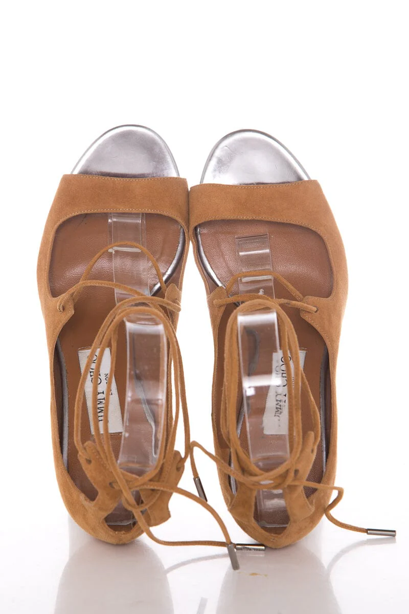 Jimmy Choo Brown Lace-Up Heels SZ 38.5 - Image 6