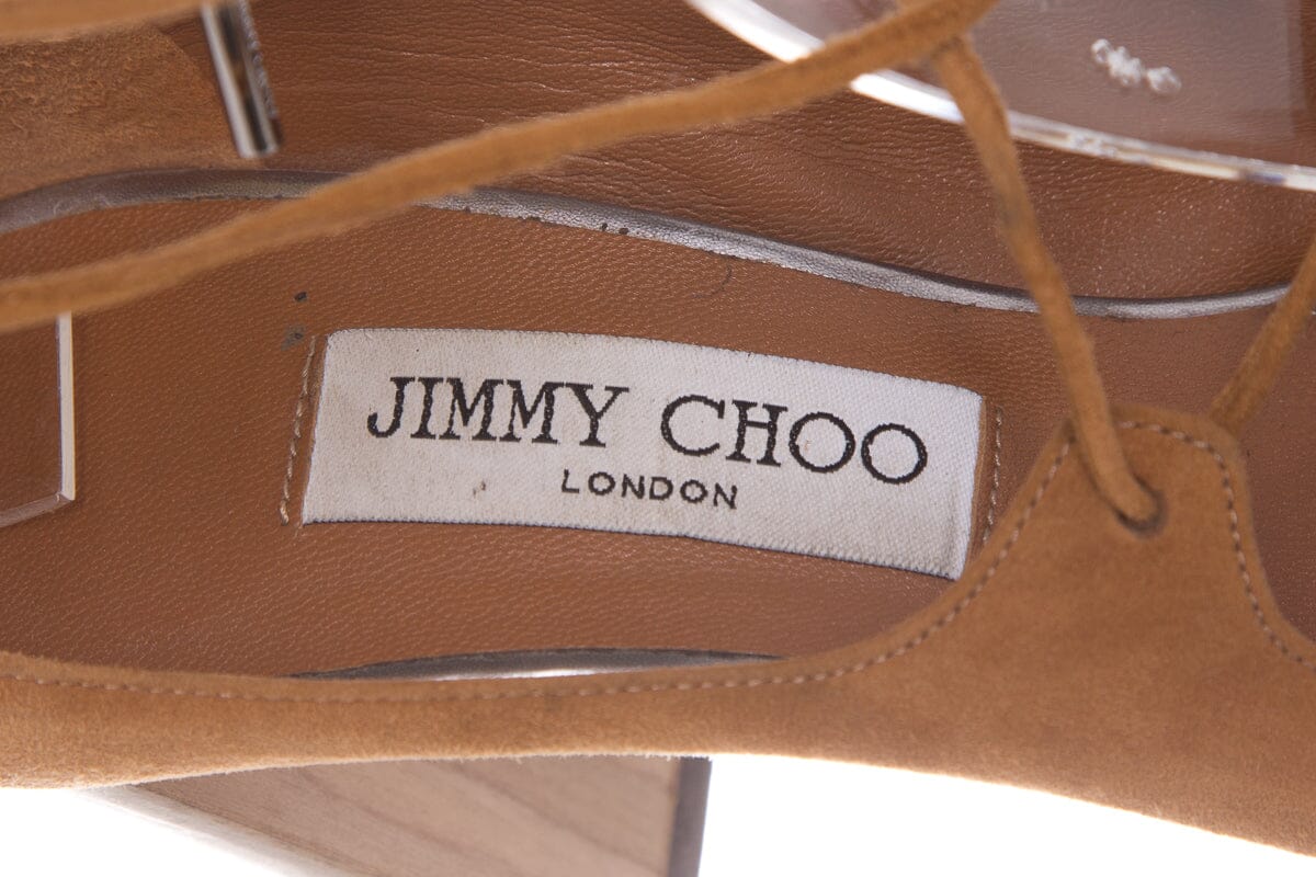 Jimmy Choo Brown Lace-Up Heels SZ 38.5 - Image 9