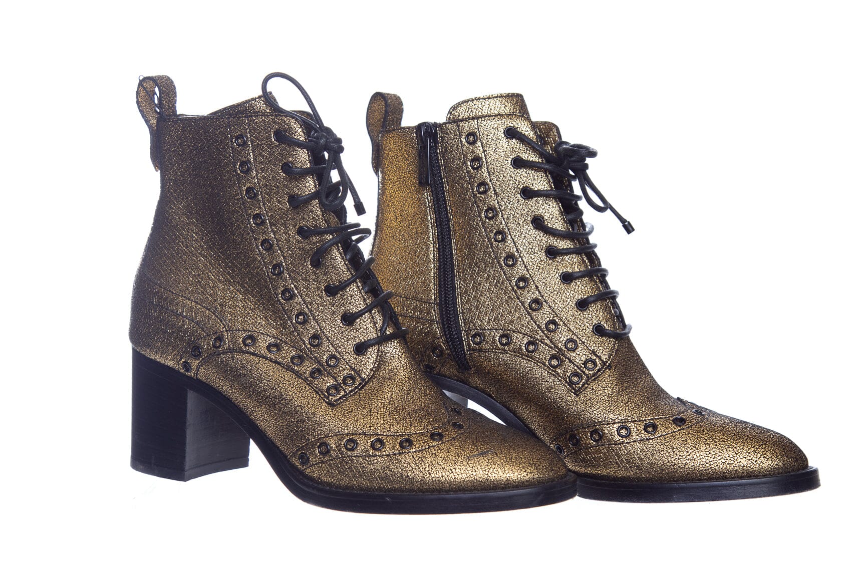 Jimmy Choo Gold Heel Combat Booties SZ 37 - Image 3