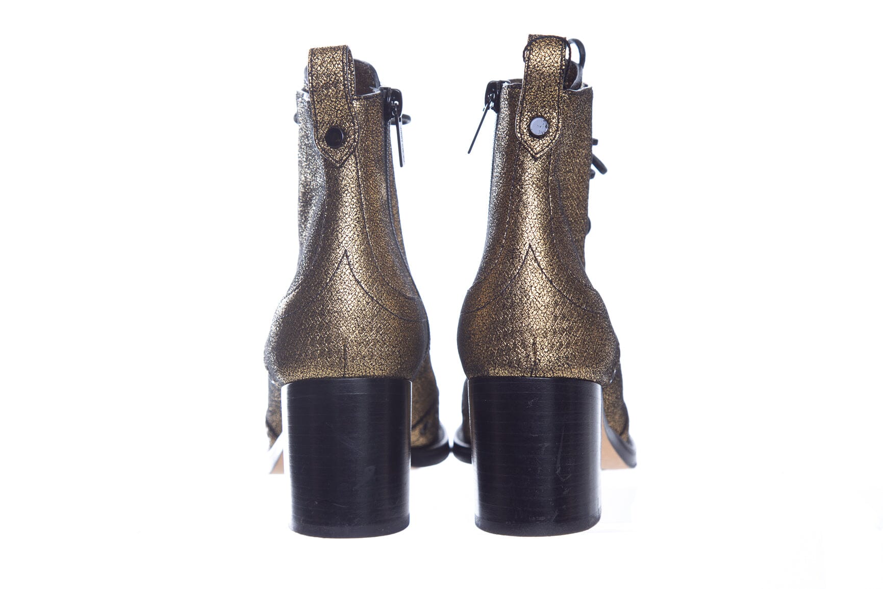 Jimmy Choo Gold Heel Combat Booties SZ 37 - Image 4