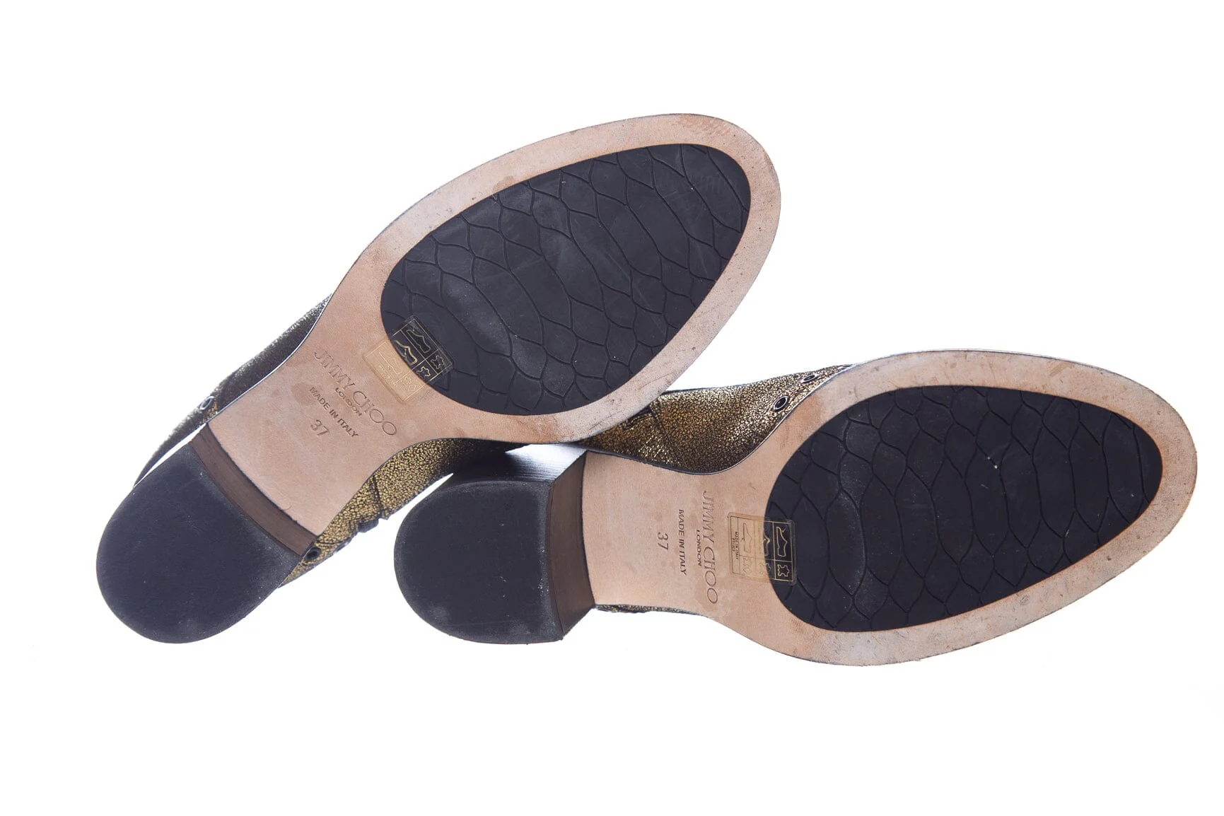 Jimmy Choo Gold Heel Combat Booties SZ 37 - Image 6