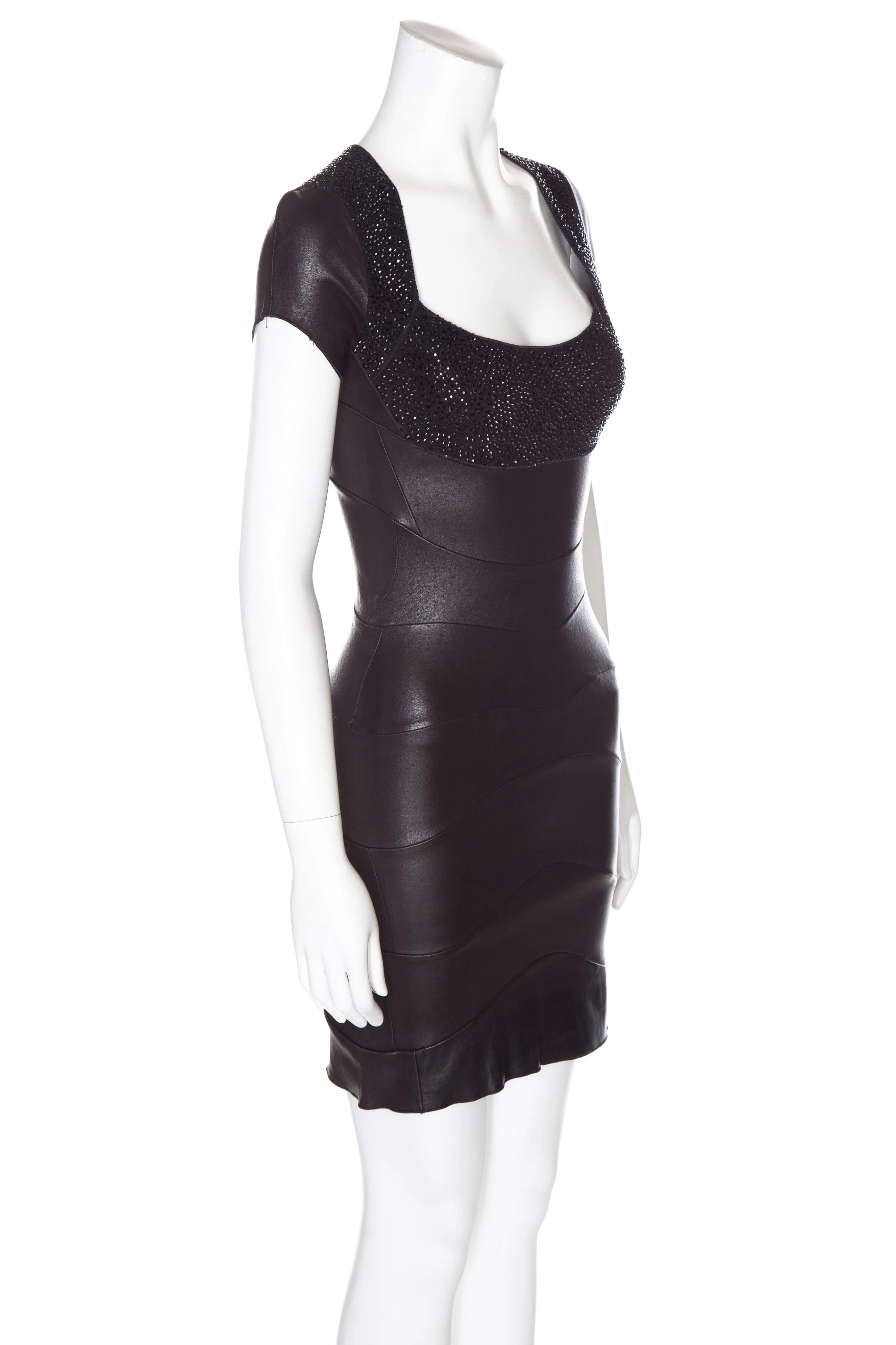 Jitrois Black Leather Embellished Knee Length Dress SZ 36 - Image 2