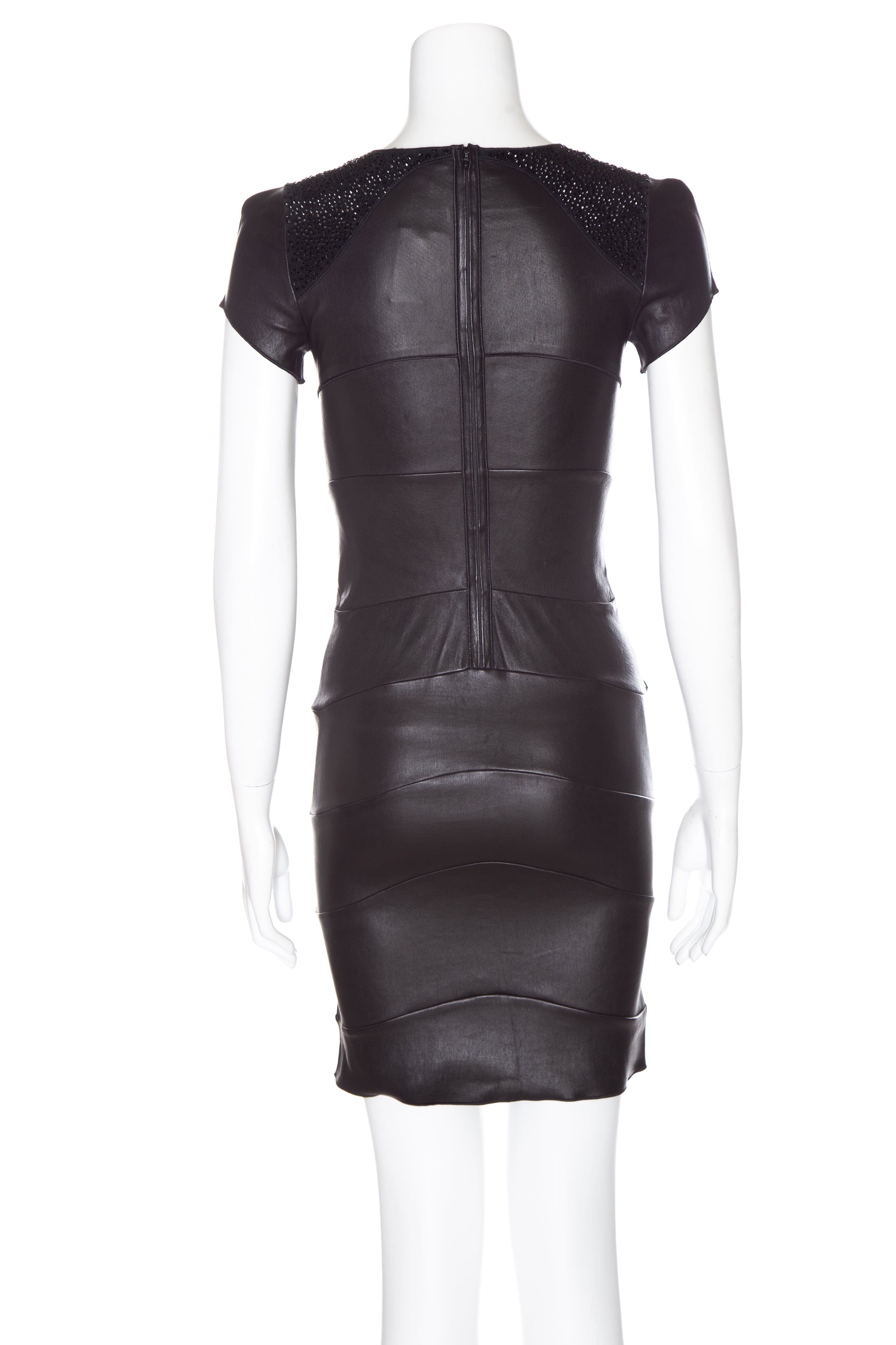 Jitrois Black Leather Embellished Knee Length Dress SZ 36 - Image 3