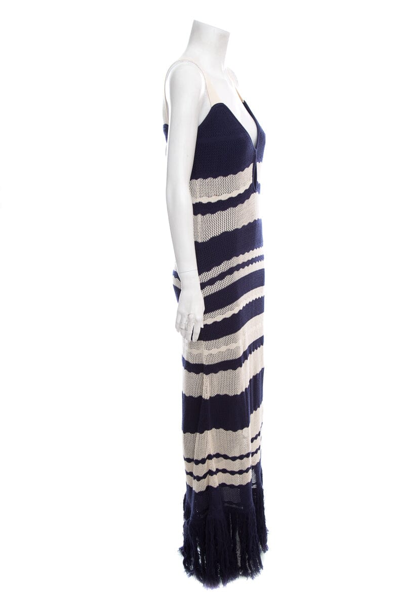 Johanna Ortiz Navy & Cream Stripe Knit Sleeveless Maxi Dress SZ L - Image 2