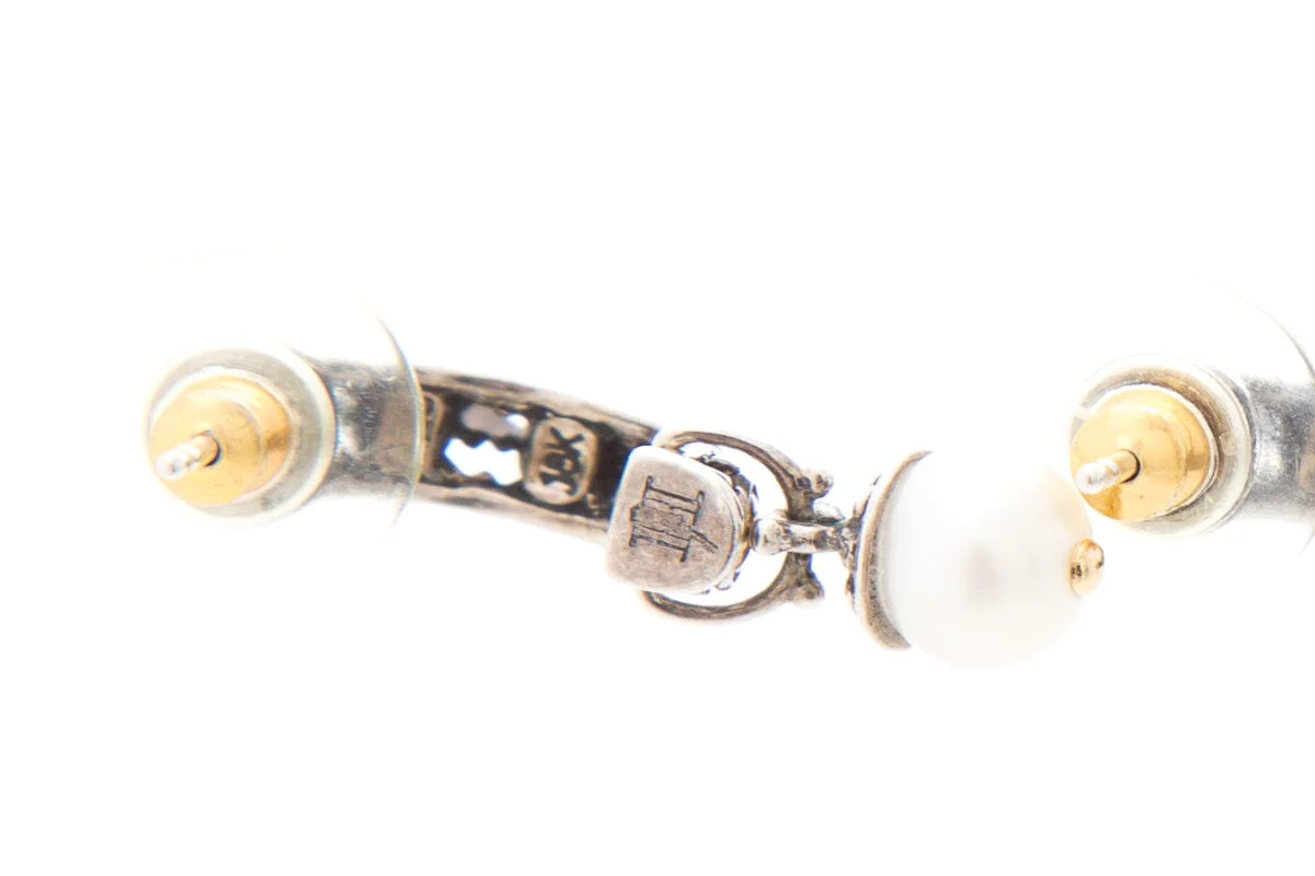 John Hardy Sterling Silver & 18K Gold Pearl Drop Earrings - Image 3