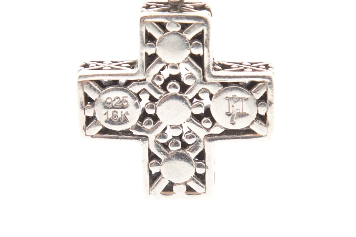 John Hardy Sterling Silver Chain & Two Tone Cross Pendant Necklace - Image 4
