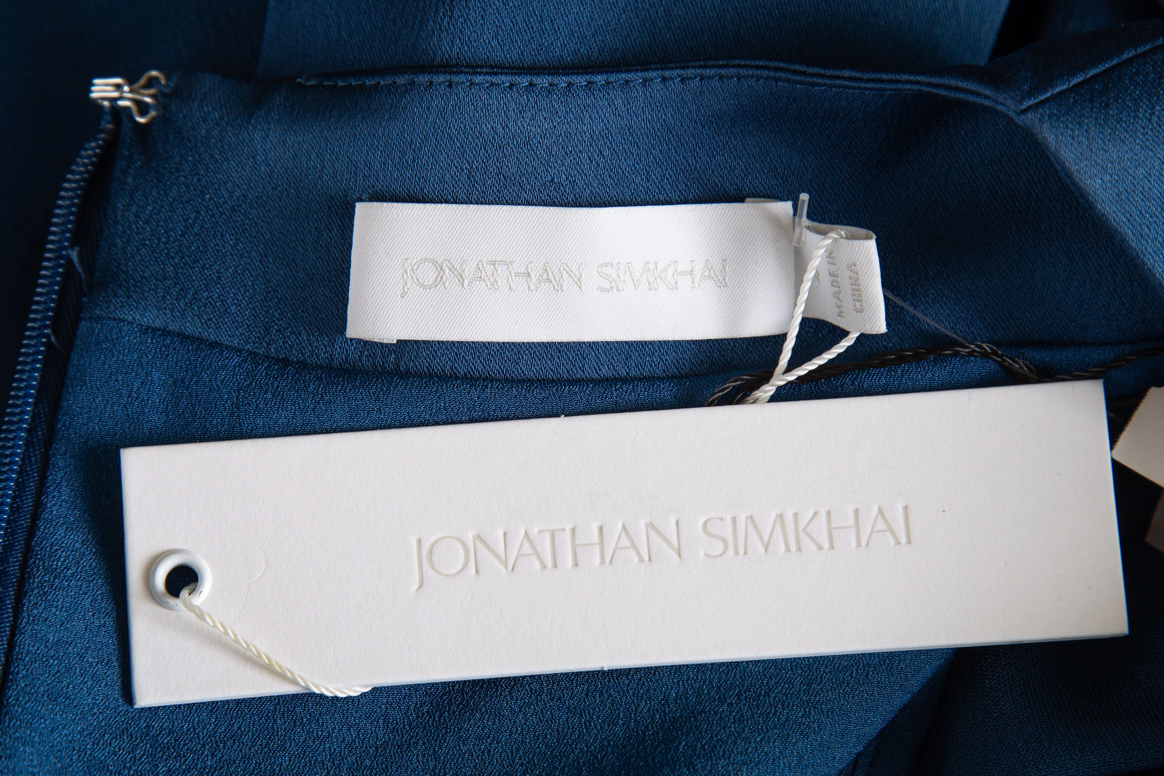 Jonathan Simkhai Navy Satin Long Sleeve Dress SZ 4 NWT - Image 4