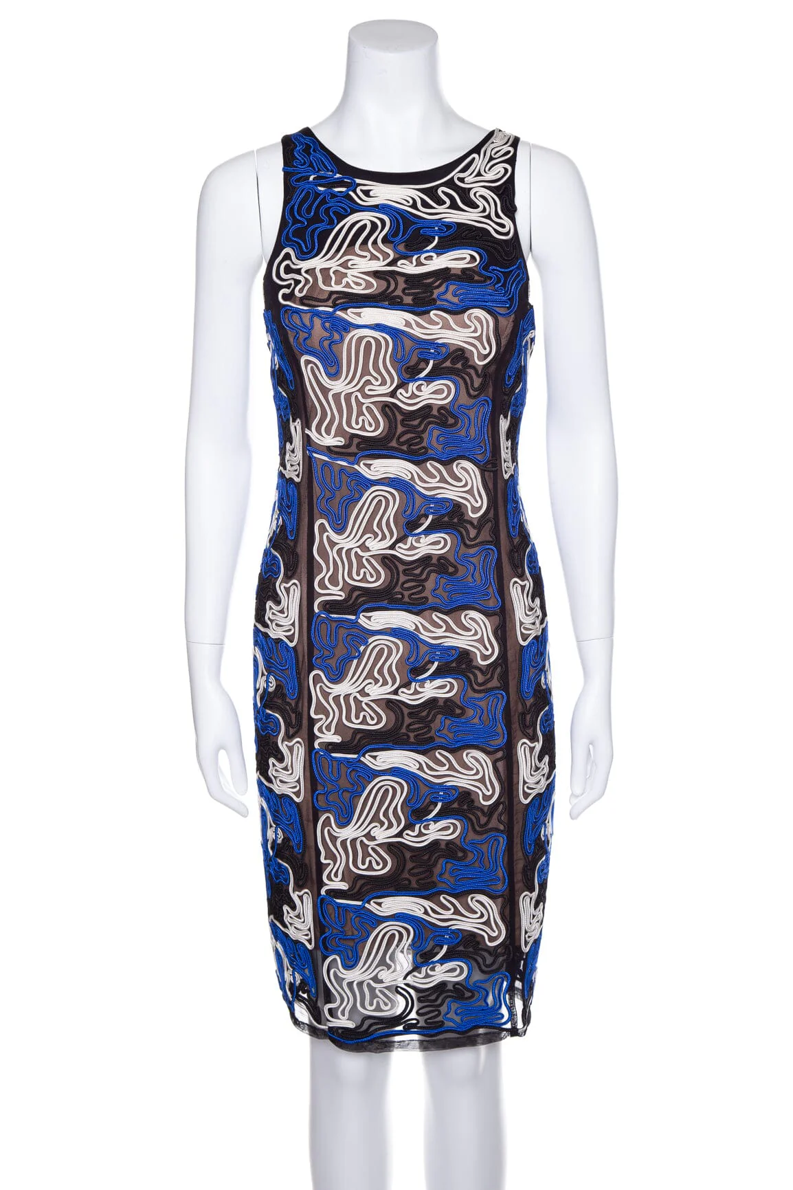 Julien David Blue and Black Ribbon Design Sleeveless Dress SZ M NWT