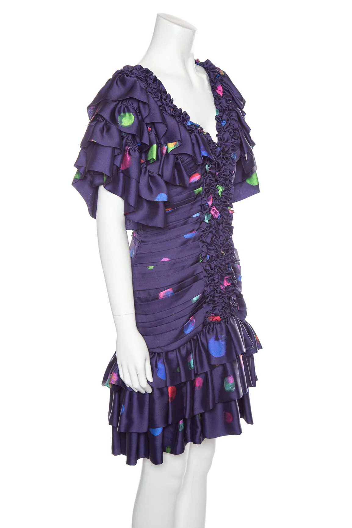 koche Navy Blue & Multi Printed Ruffle Rouche Front Dress SZ 40 - Image 2