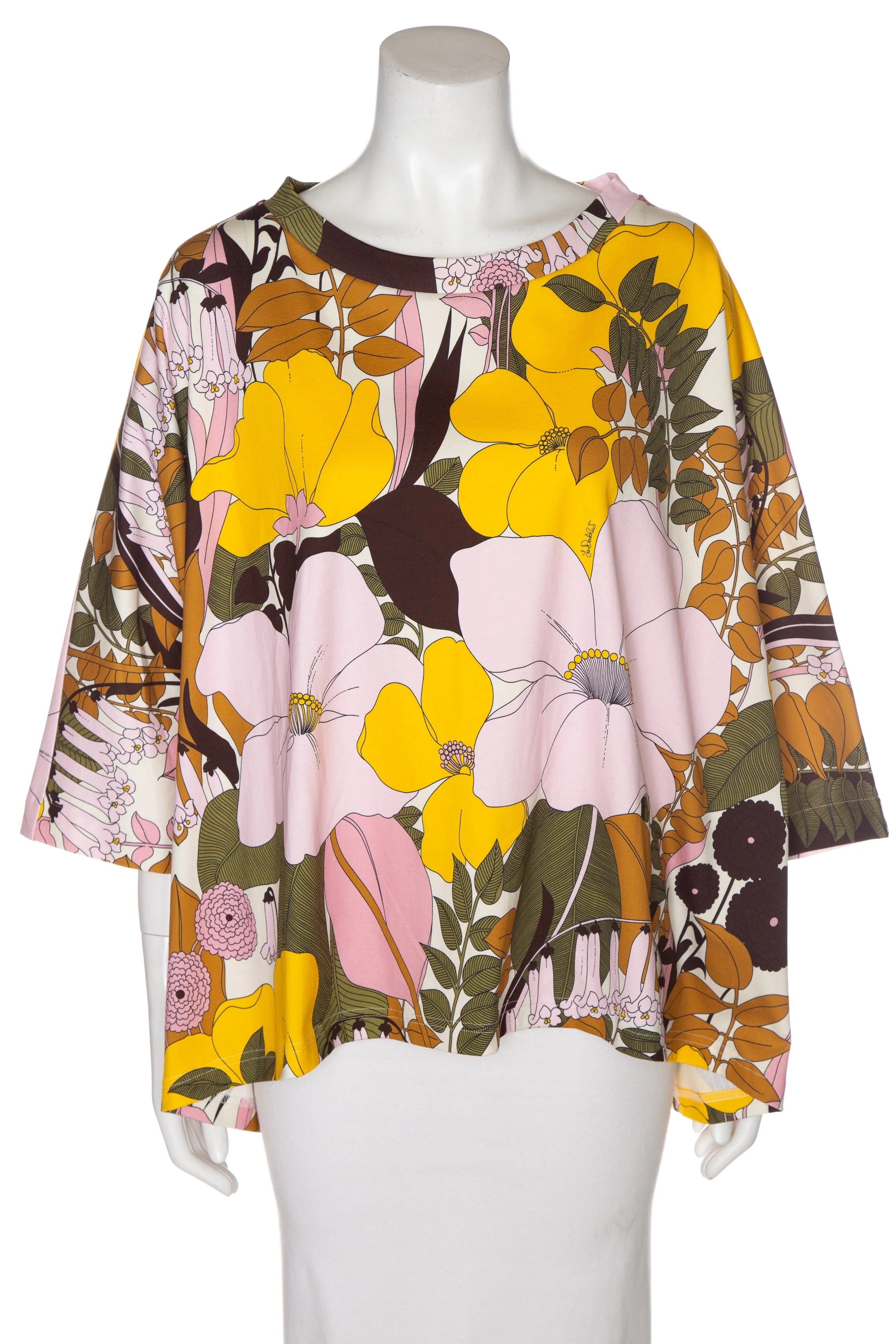 La Double J. Pink and Yellow Multicolor Floral Poncho SZ S NWT