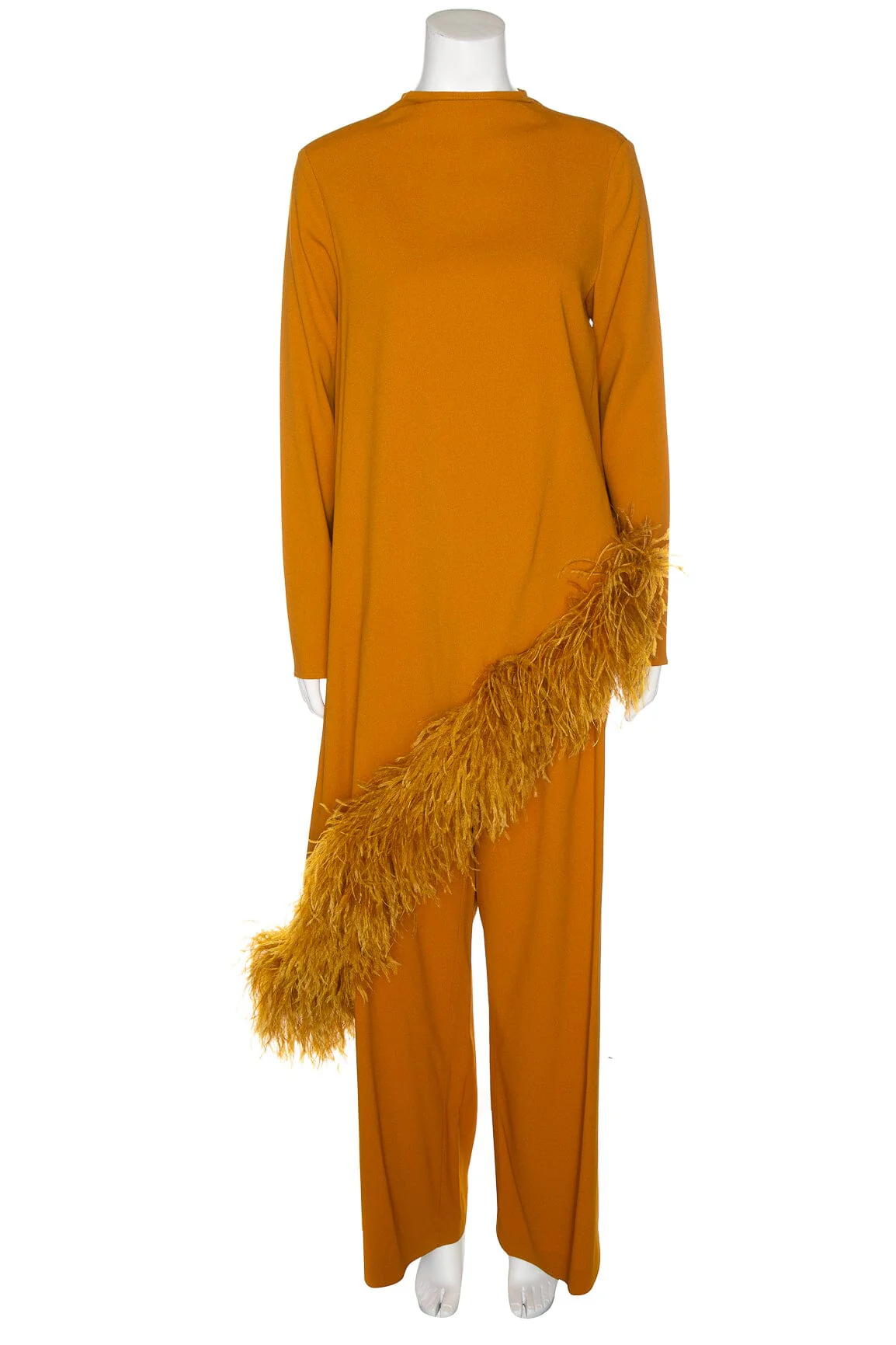La Pointe Mustard Feather Detail Top and Wide Leg Pant Set SZ XS/6 NWT