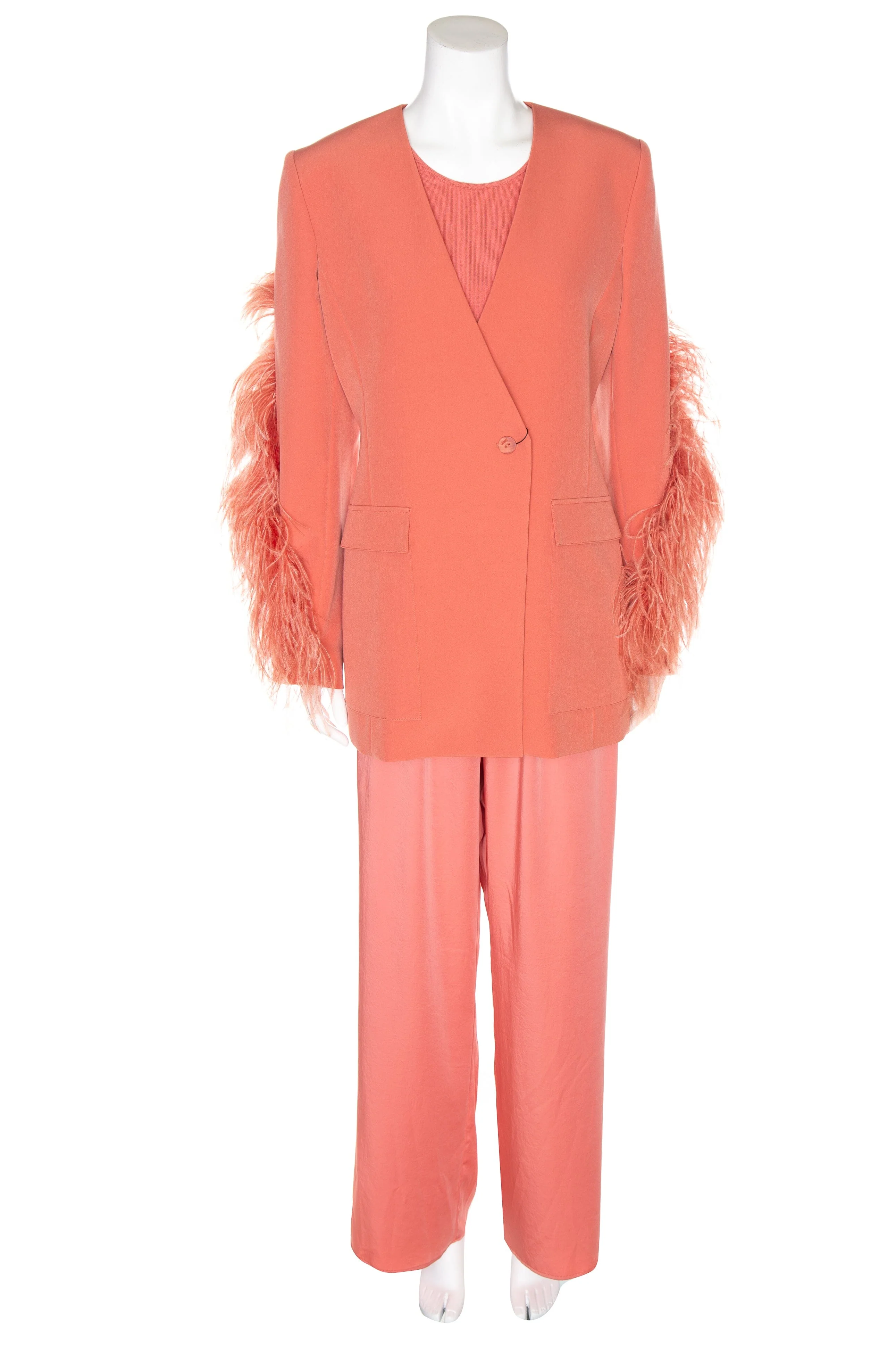 La Pointe Salmon 3 PC Feather Blazer, Tank, and Pant Set SZ M/L NWT
