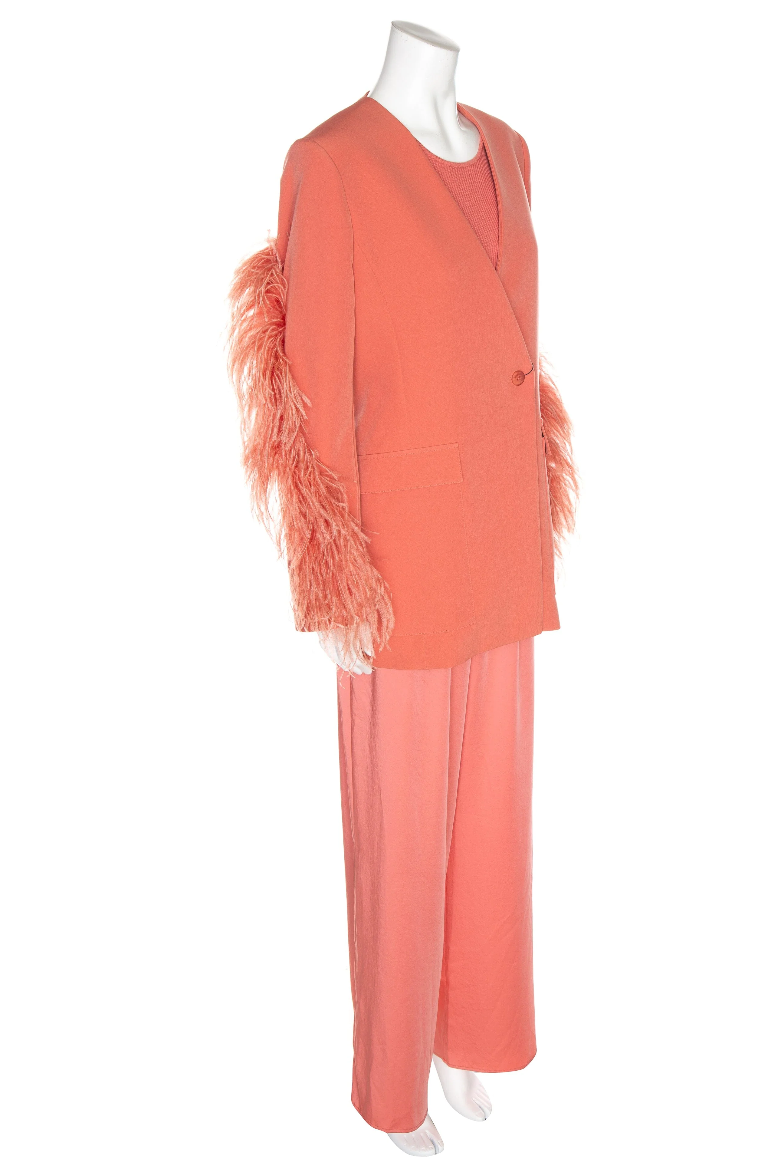 La Pointe Salmon 3 PC Feather Blazer, Tank, and Pant Set SZ M/L NWT - Image 2