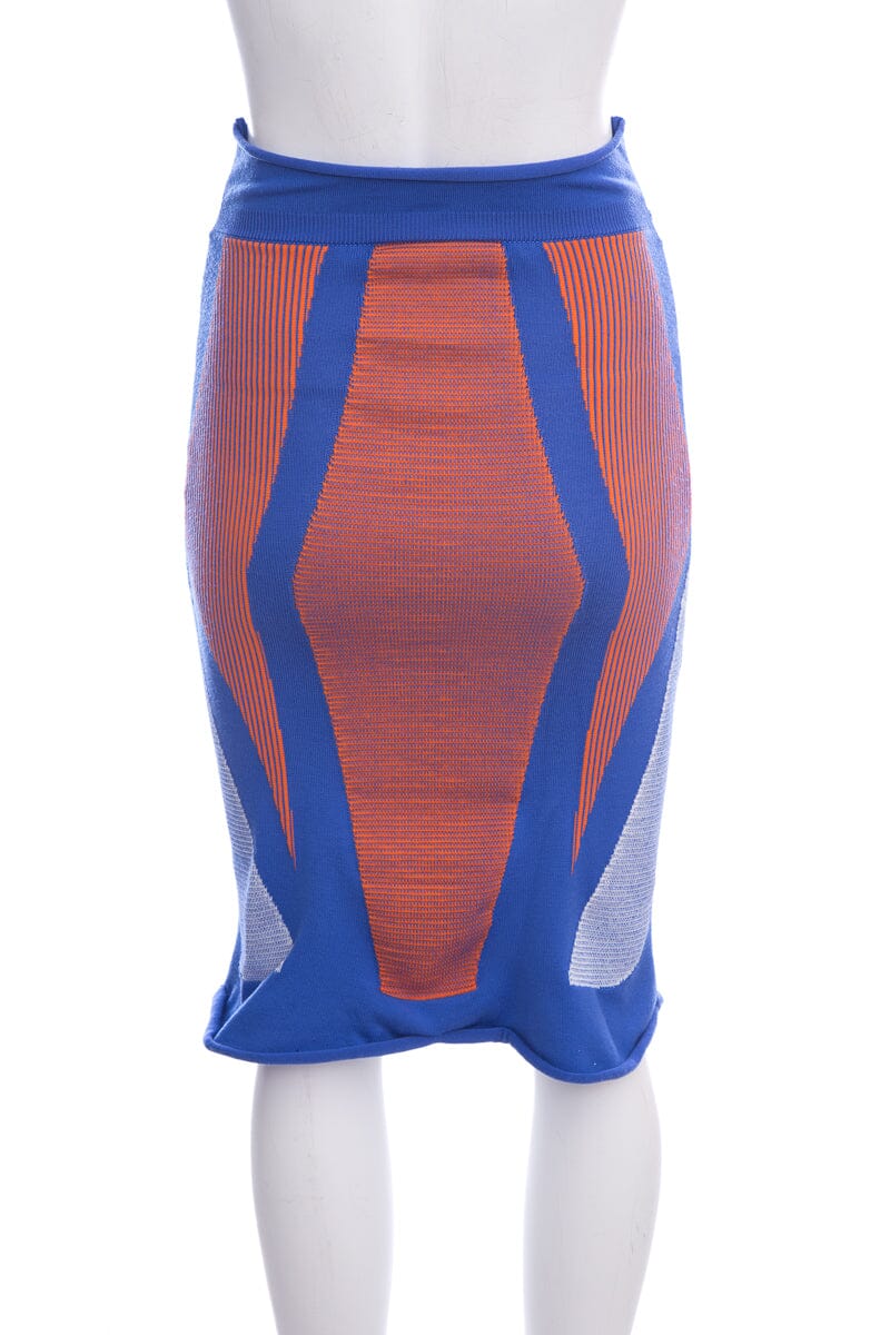 Louis Vuitton Blue & Orange Geometric Knee Length Pencil Skirt SZ XS - Image 3