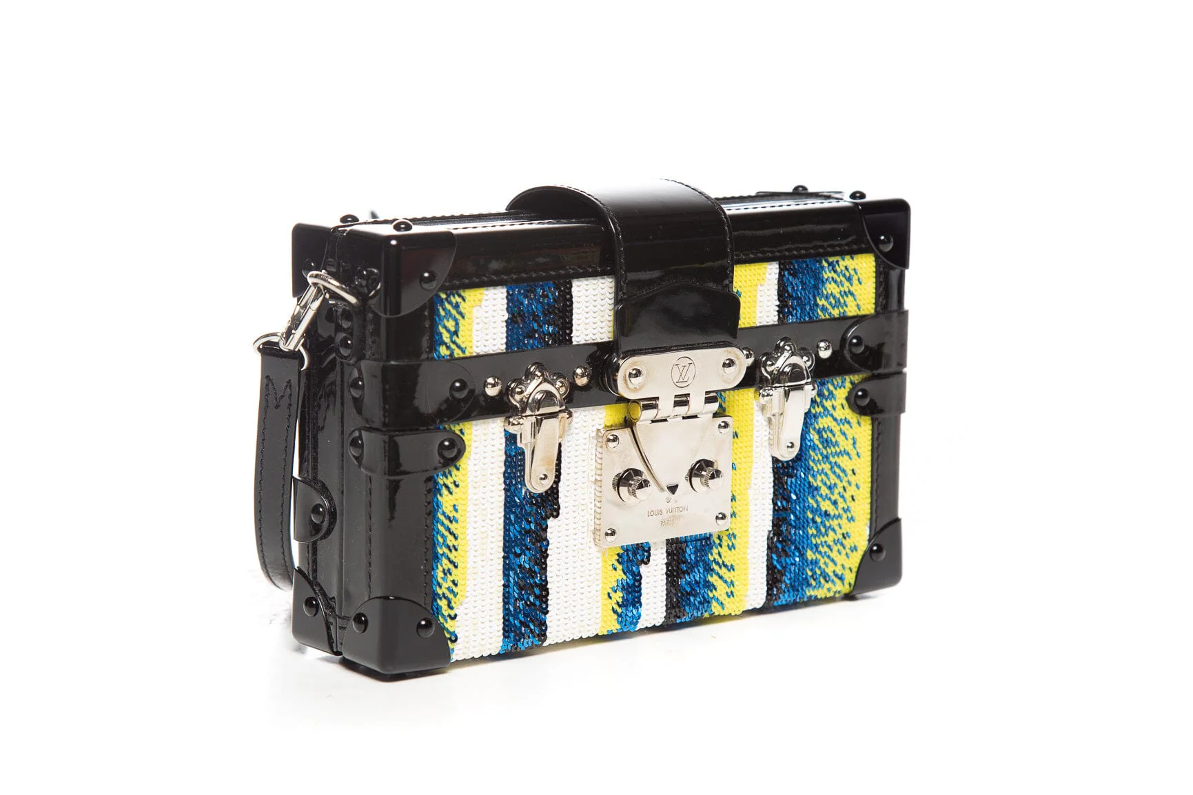 Louis Vuitton Multi Color Sequins and Black Patent Malle Handbag - Image 3
