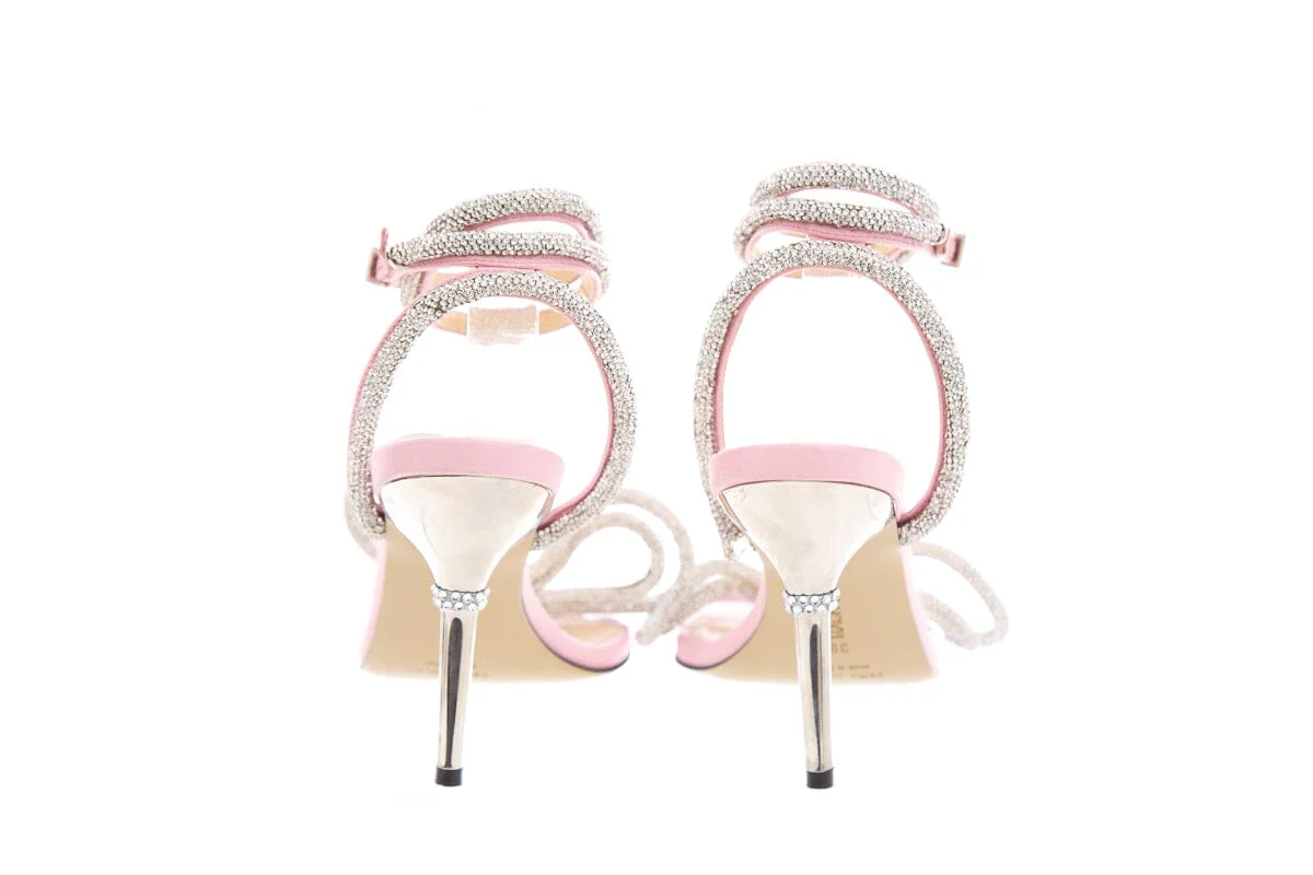 Mach & Mach Pink Satin & Crystal Bow Heels SZ 39 - Image 4