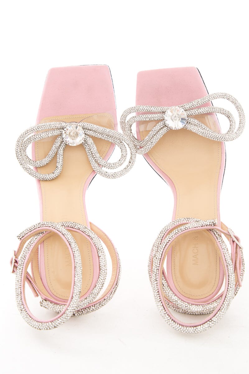 Mach & Mach Pink Satin & Crystal Bow Heels SZ 39 - Image 5