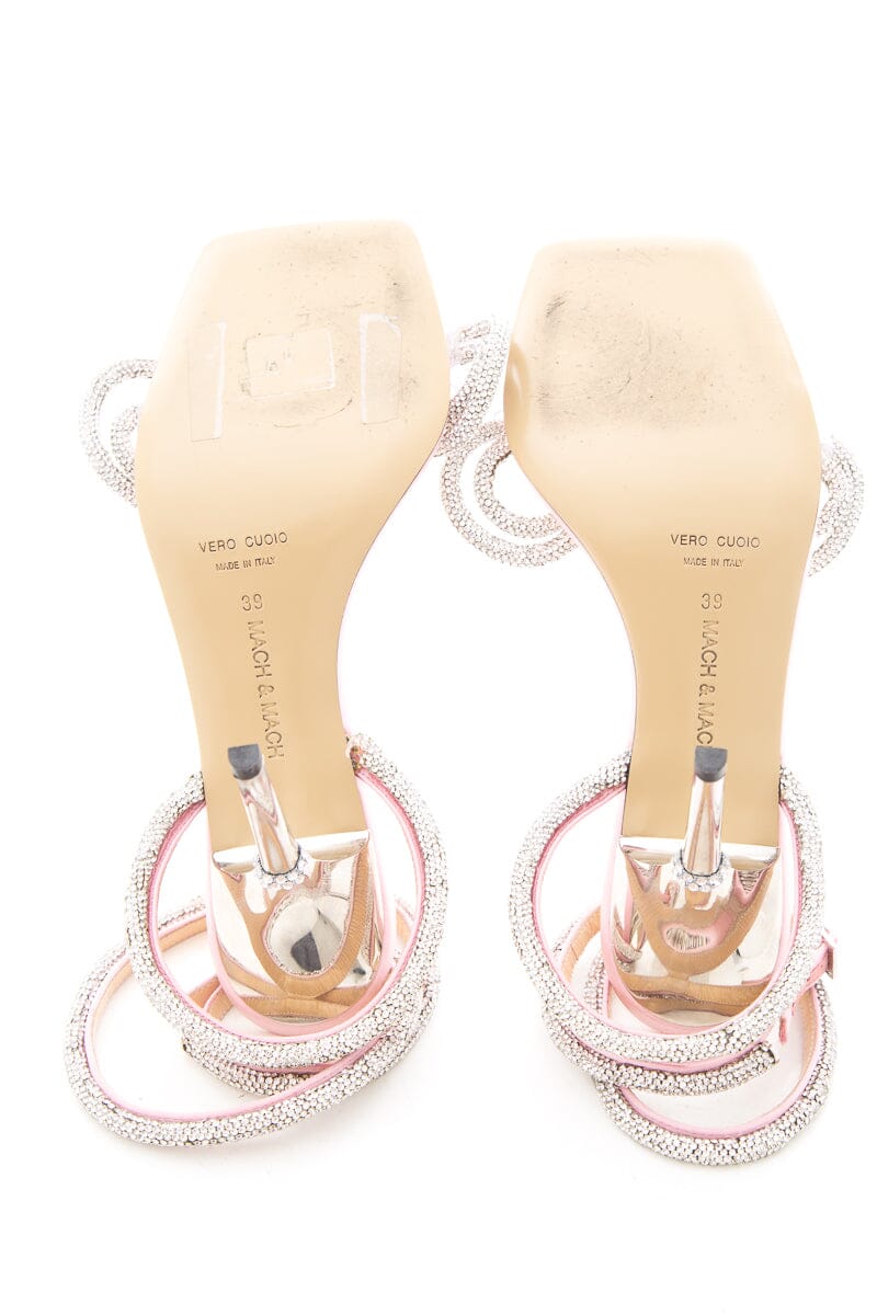 Mach & Mach Pink Satin & Crystal Bow Heels SZ 39 - Image 6