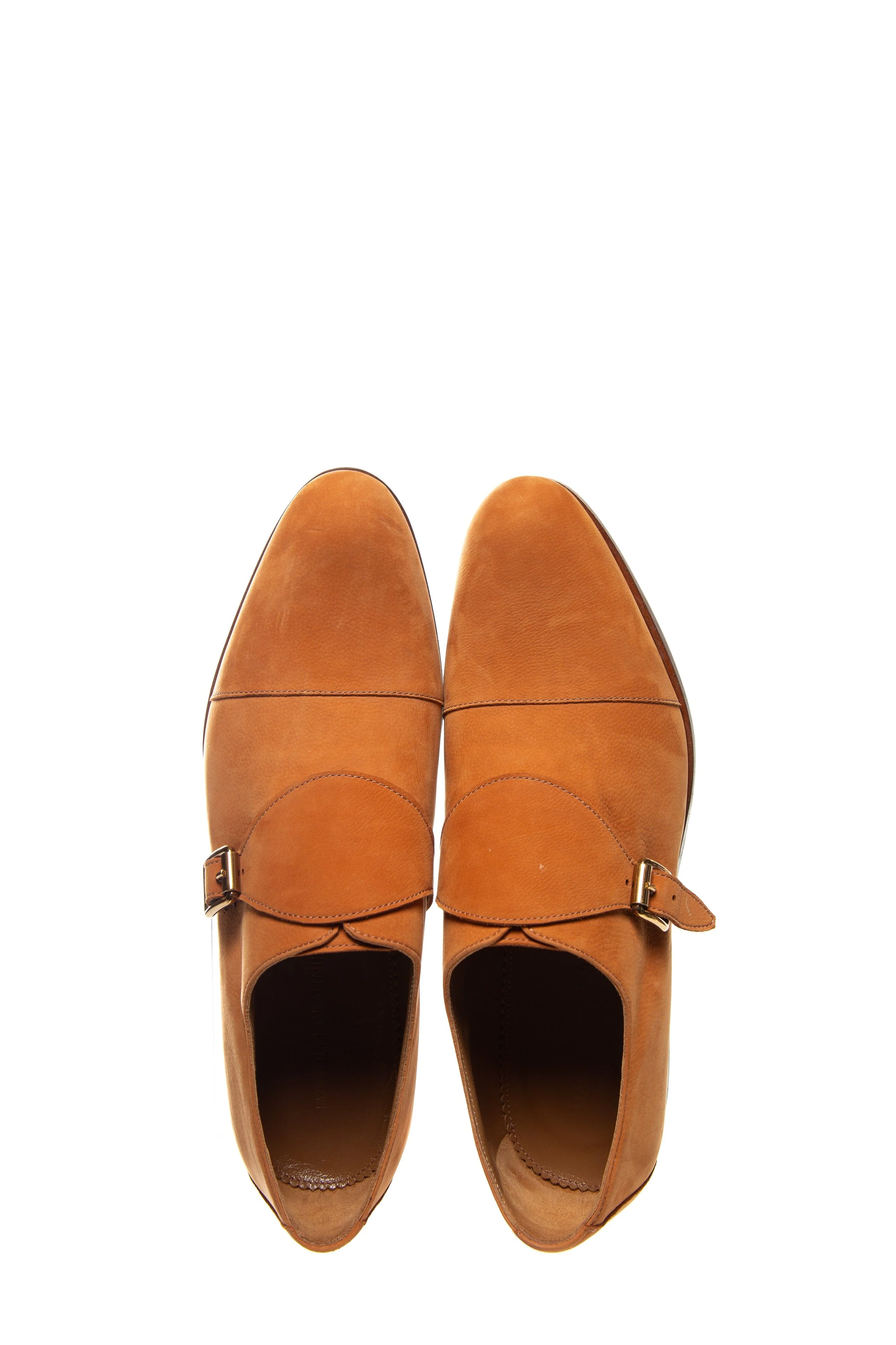 Manolo Blahnik Orange Suede Single Monk Strap Shoes - Image 2