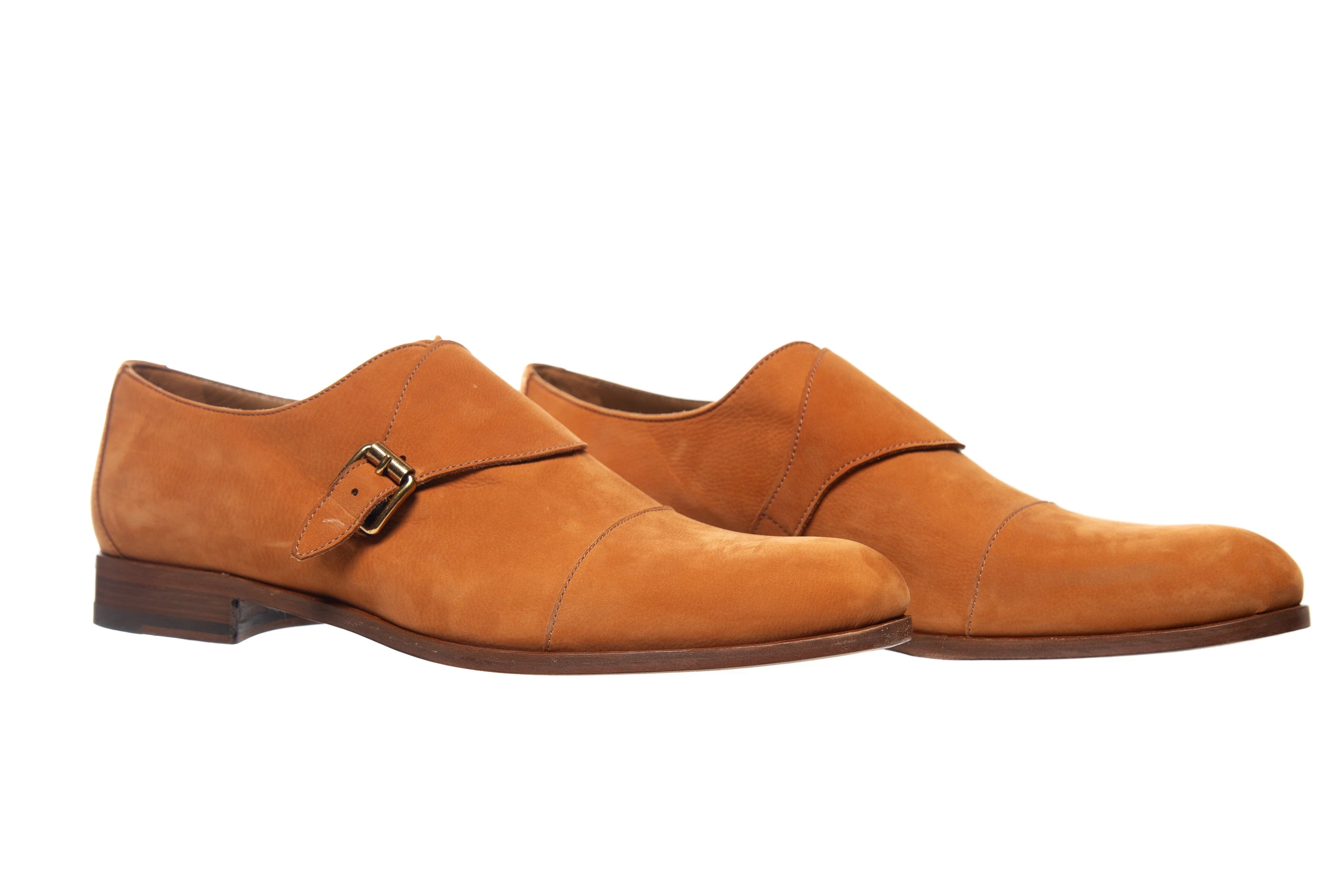 Manolo Blahnik Orange Suede Single Monk Strap Shoes - Image 3