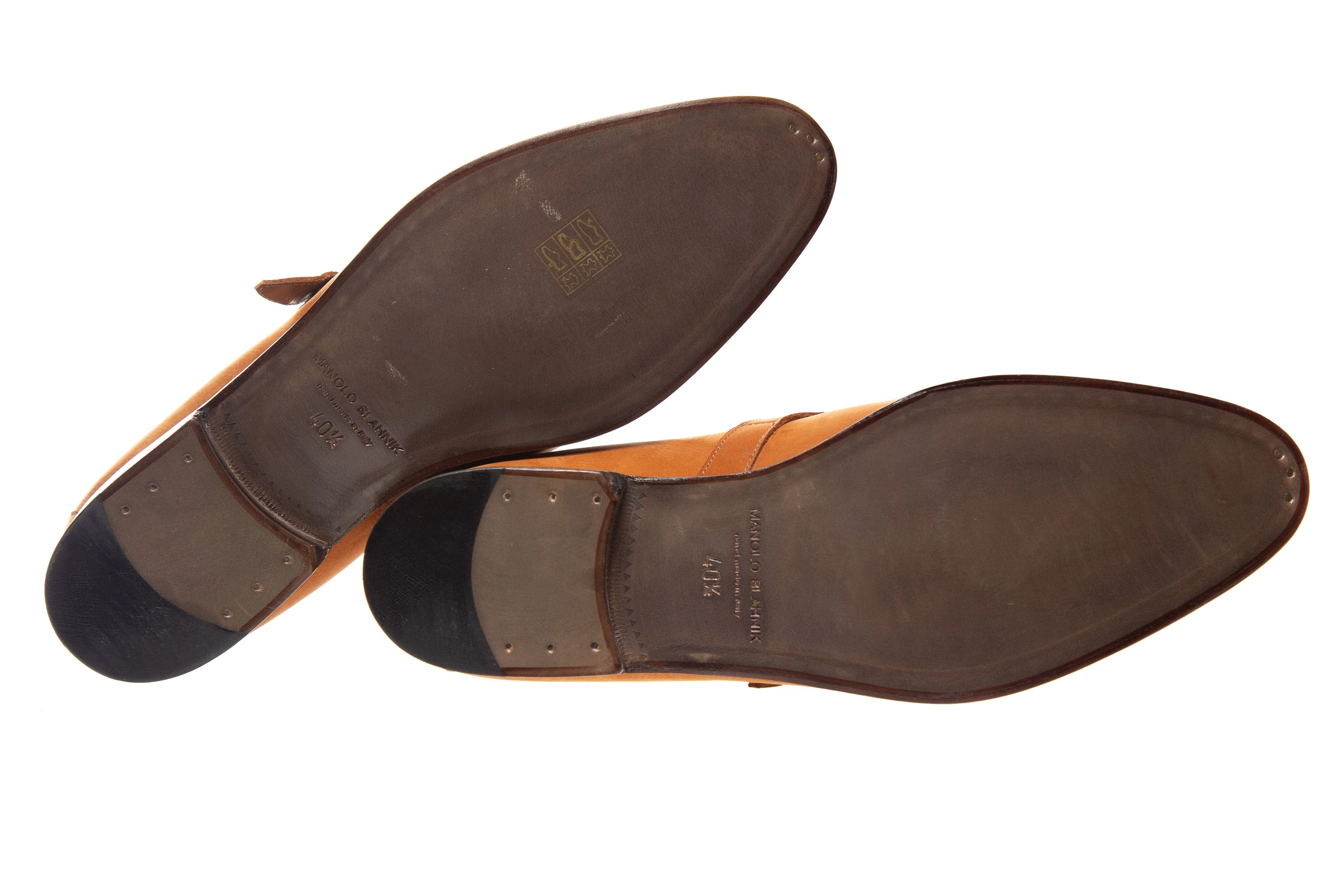 Manolo Blahnik Orange Suede Single Monk Strap Shoes - Image 5