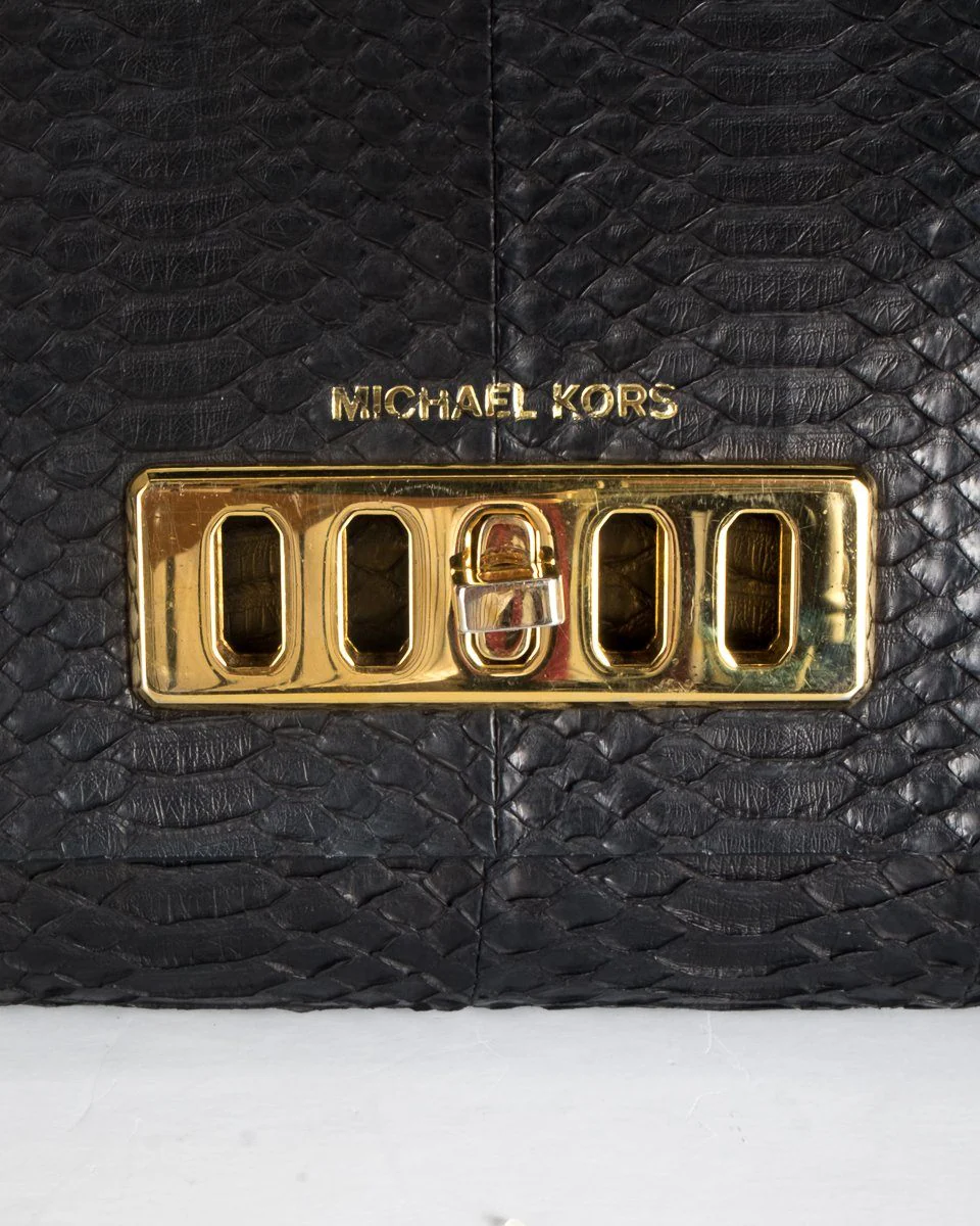 Michael Kors Black Leather Snakeskin Shoulder Bag - Image 7