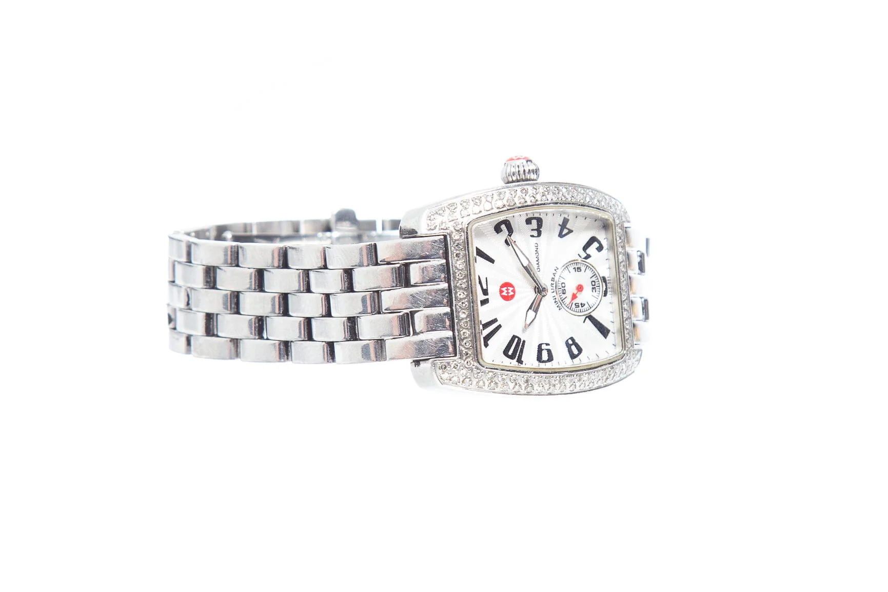 Michele Silver Mini Urban Diamond Bezel Watch - Image 3