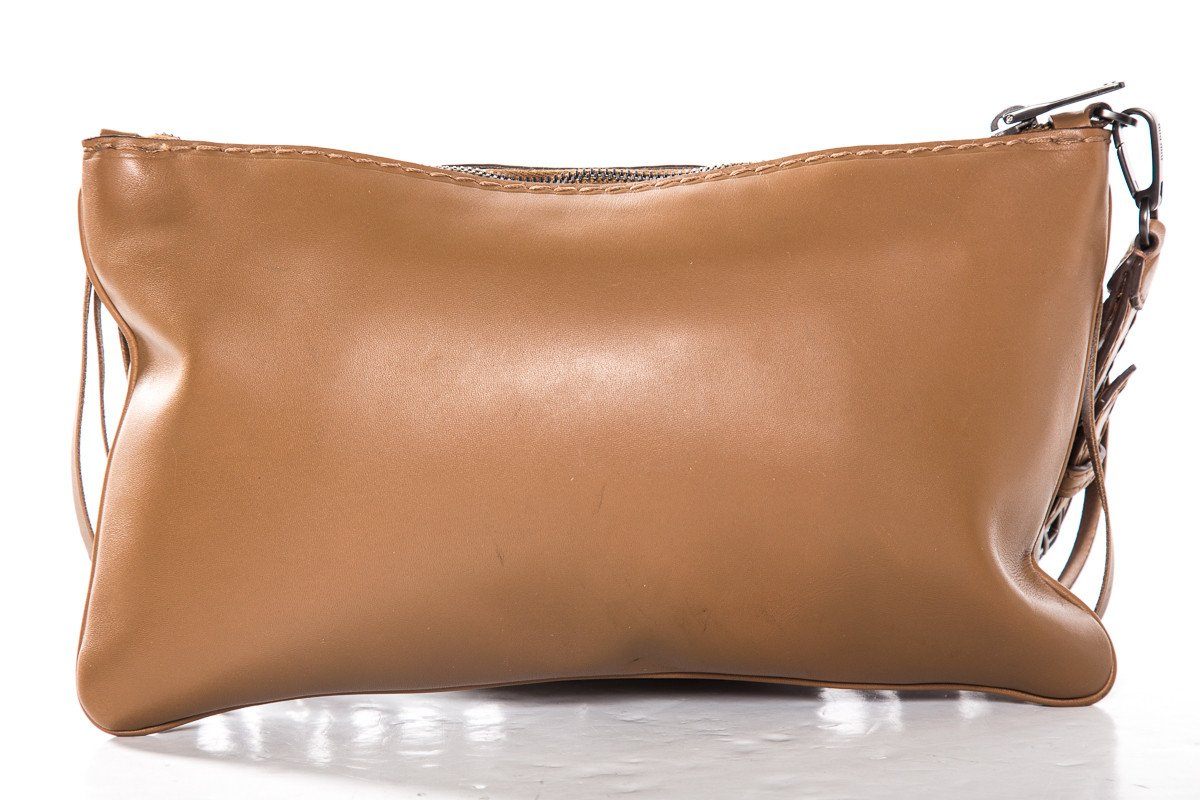 Miu Miu Light Brown Fringe Detail Leather Wristlet Clutch - Image 6