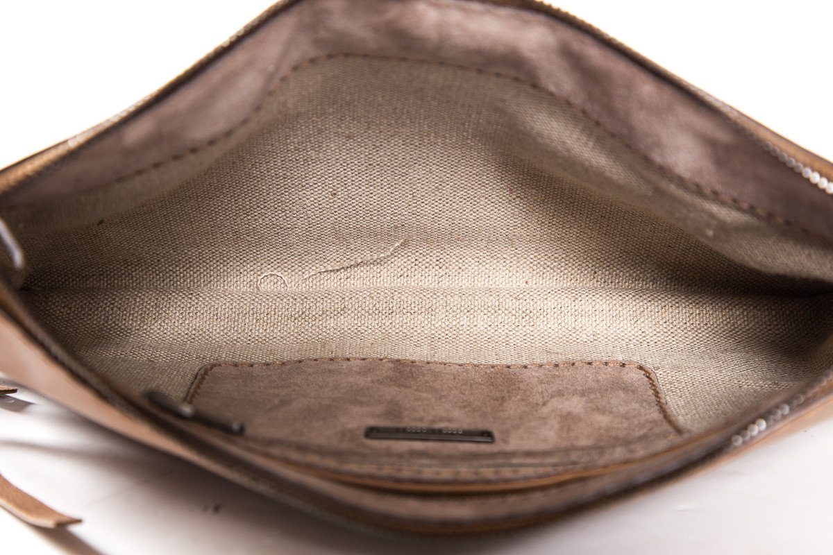 Miu Miu Light Brown Fringe Detail Leather Wristlet Clutch - Image 9