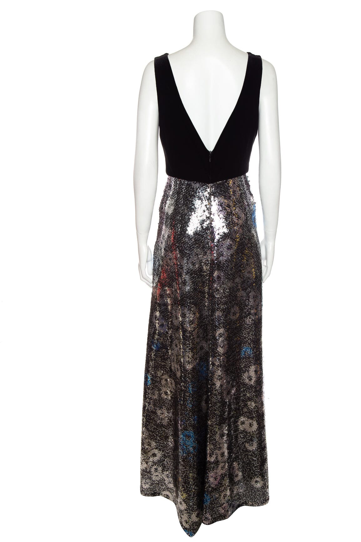 Monique Lhuillier Black & Silver Gown SZ 8 - Image 3