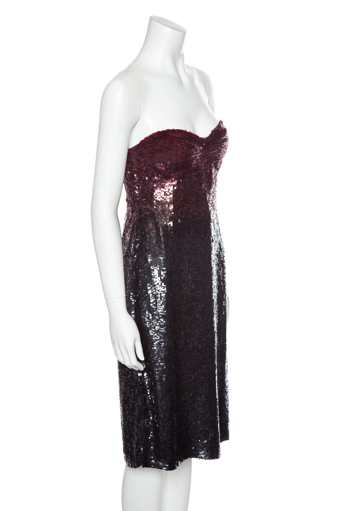Monique Lhuillier Maroon Sequin Ombre Strapless Dress SZ 8 - Image 2