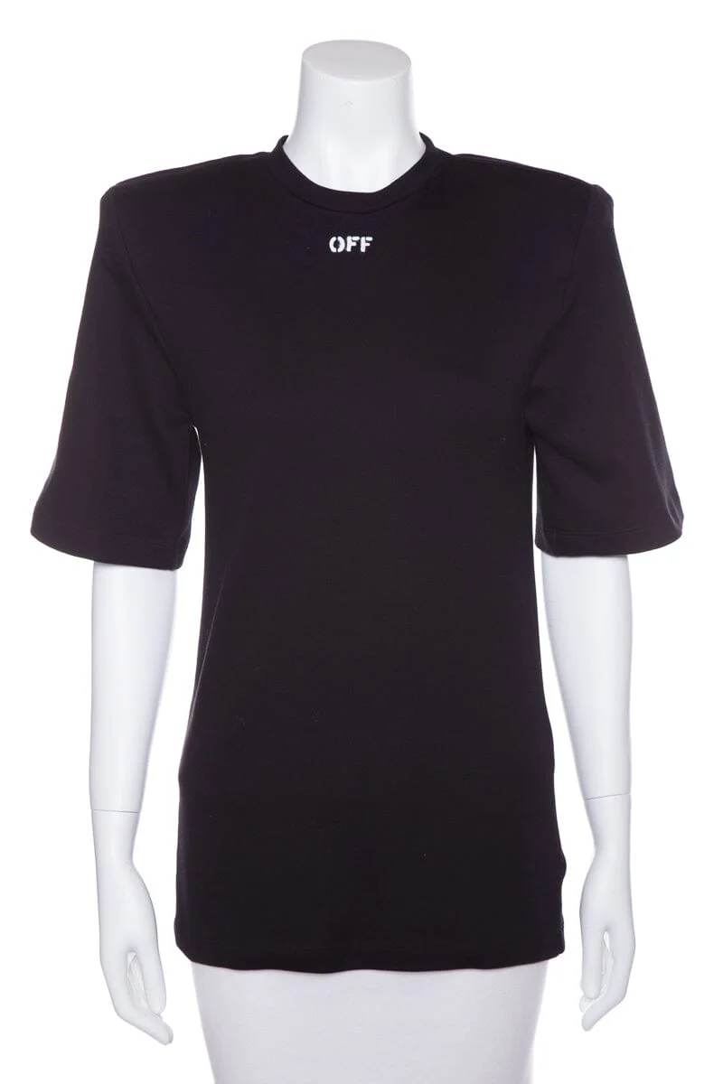 Off White Black Short Sleeve Blouse SZ 36