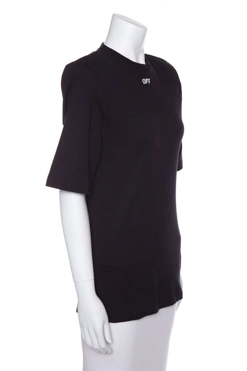 Off White Black Short Sleeve Blouse SZ 36 - Image 2