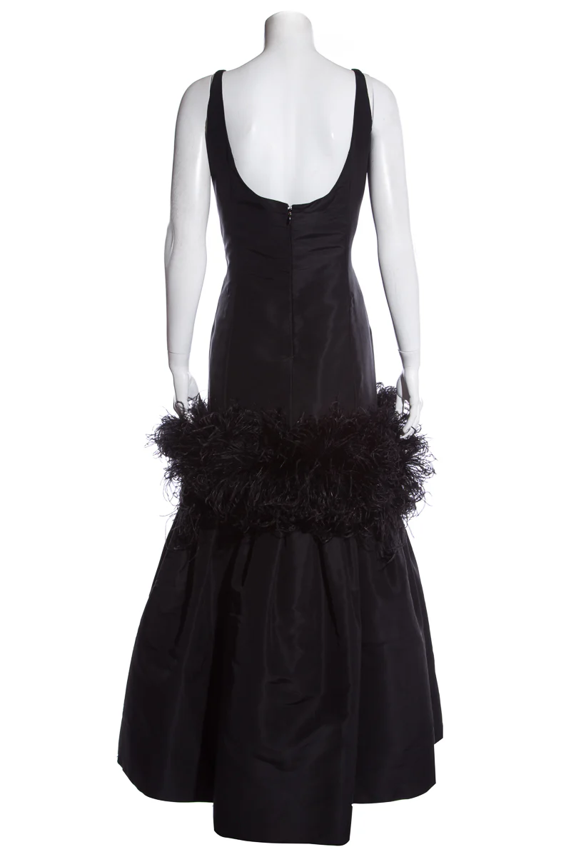 Oscar de la Renta Black Drop Waist Feather Dress SZ 12 - Image 3