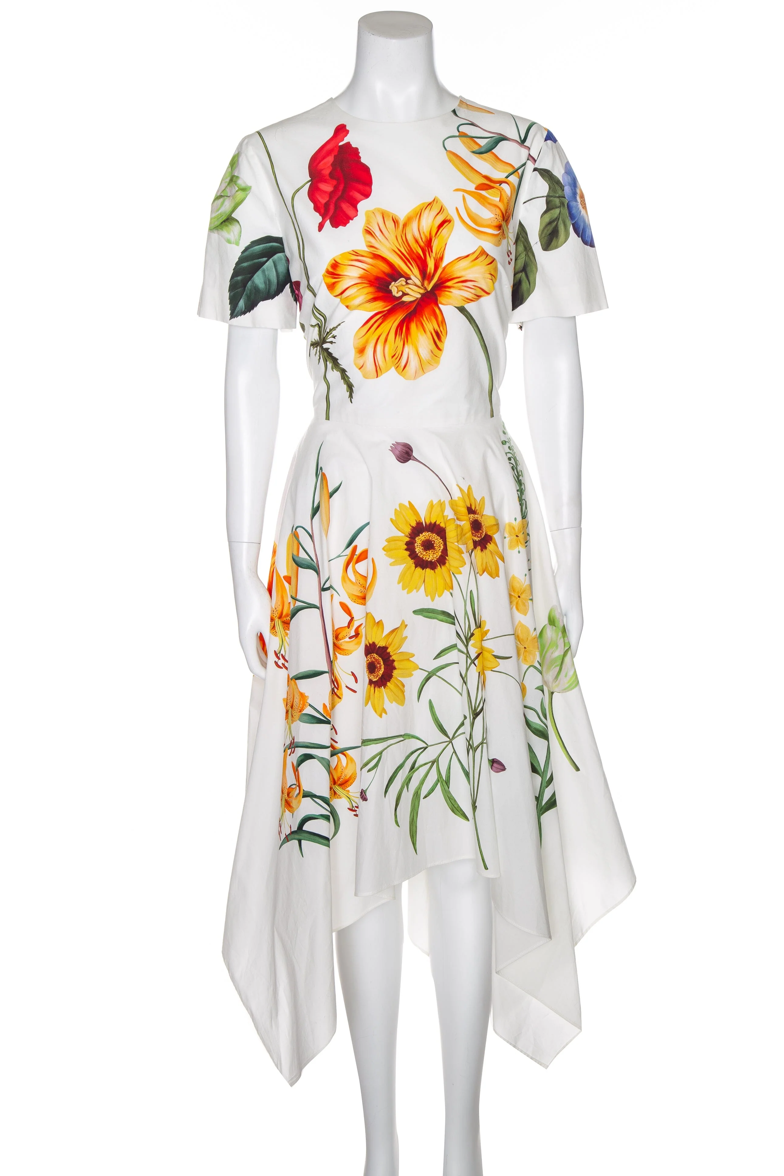 Oscar de la Renta White Floral Handkerchief Midi Dress SZ 12 NWT