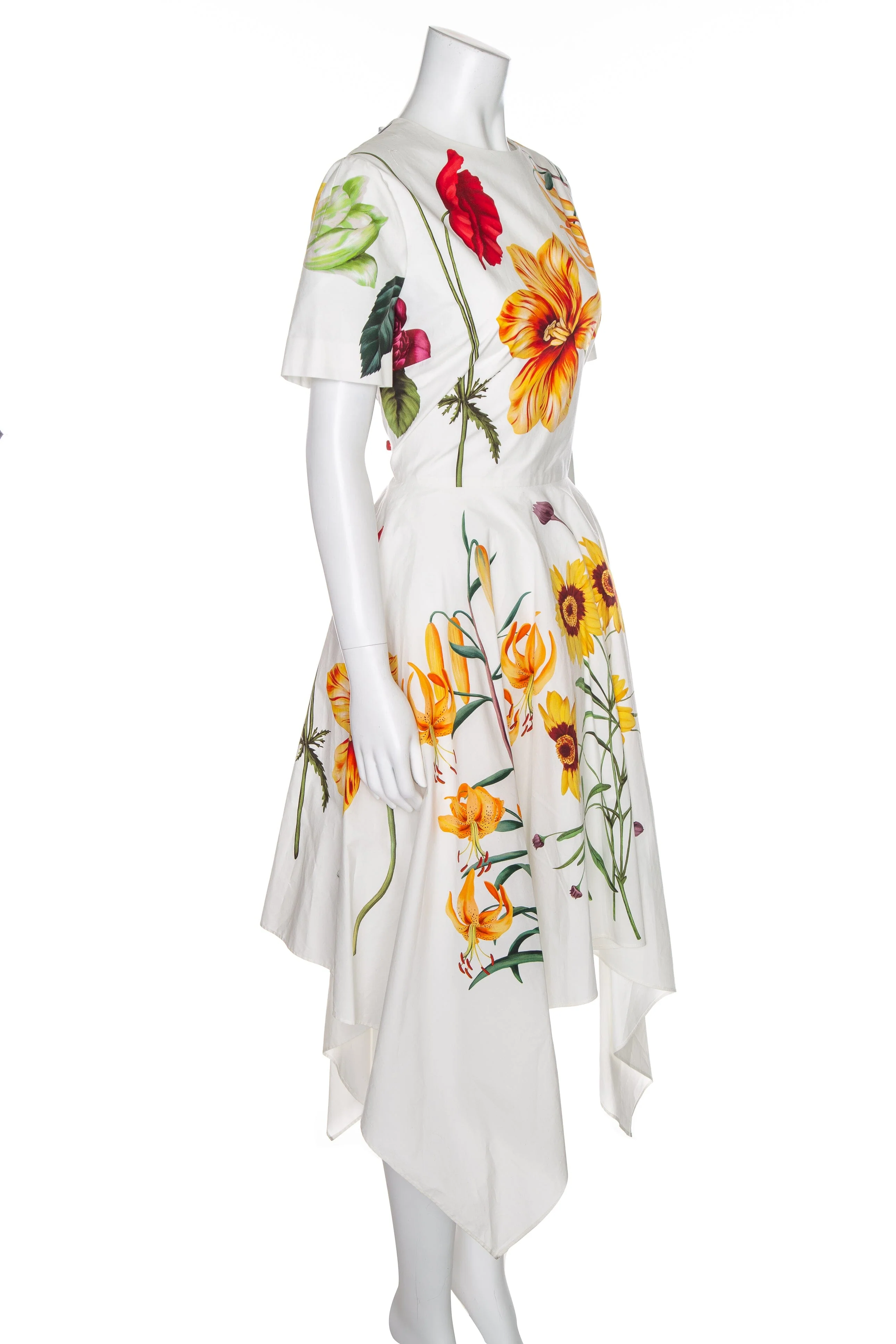 Oscar de la Renta White Floral Handkerchief Midi Dress SZ 12 NWT - Image 2