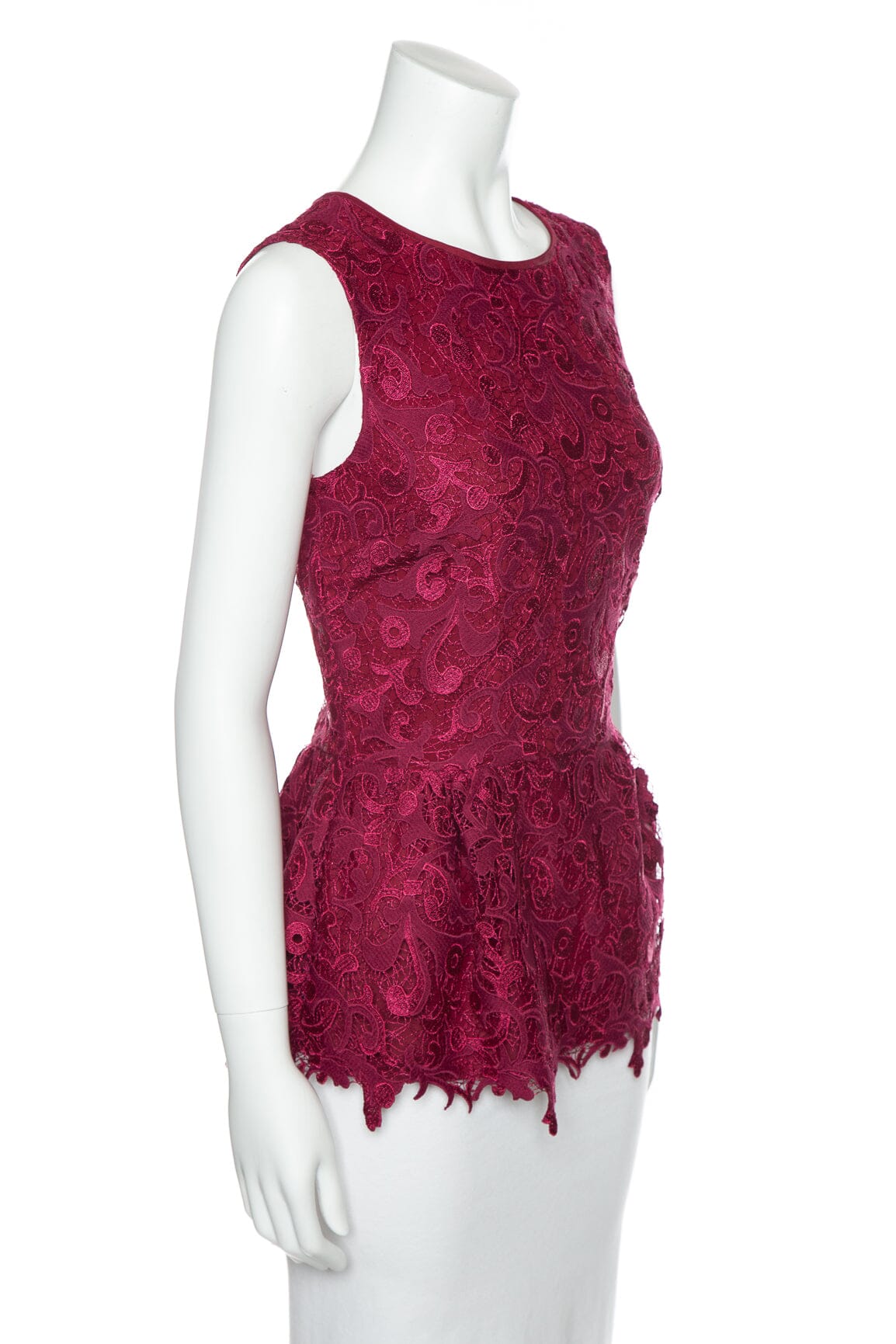Oscar de la Renta Wine Lace Sleeveless Blouse SZ 4 - Image 2