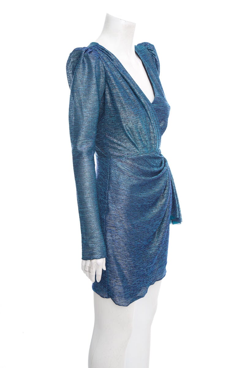 Pat Bo Blue Shimmer Long Sleeve Mini Dress SZ 2 - Image 2